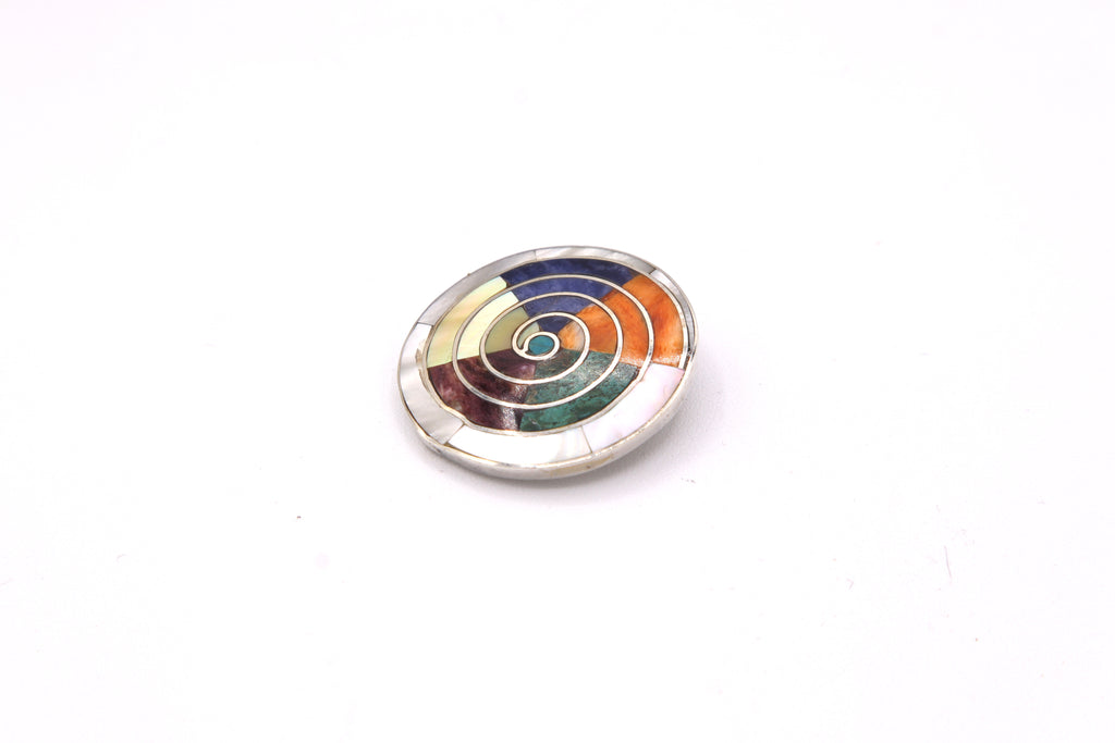 Spiral Circle Silver Inlay Pendant