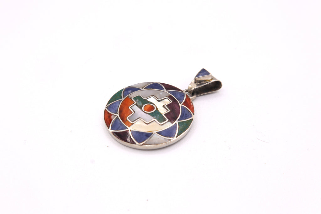 Chakana Mandala Silver Inlay Pendant