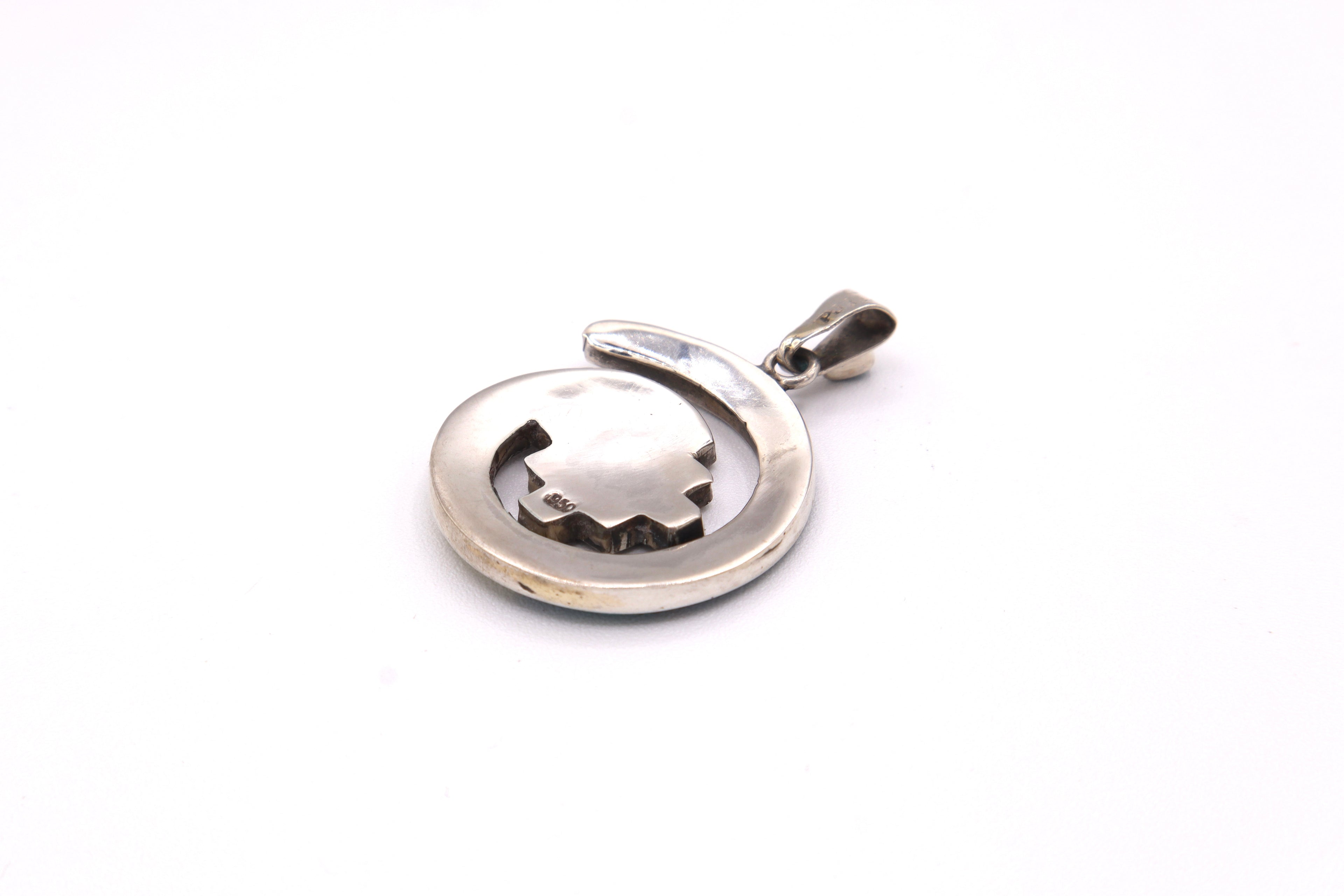 Chakana Spiral Silver Inlay Pendant