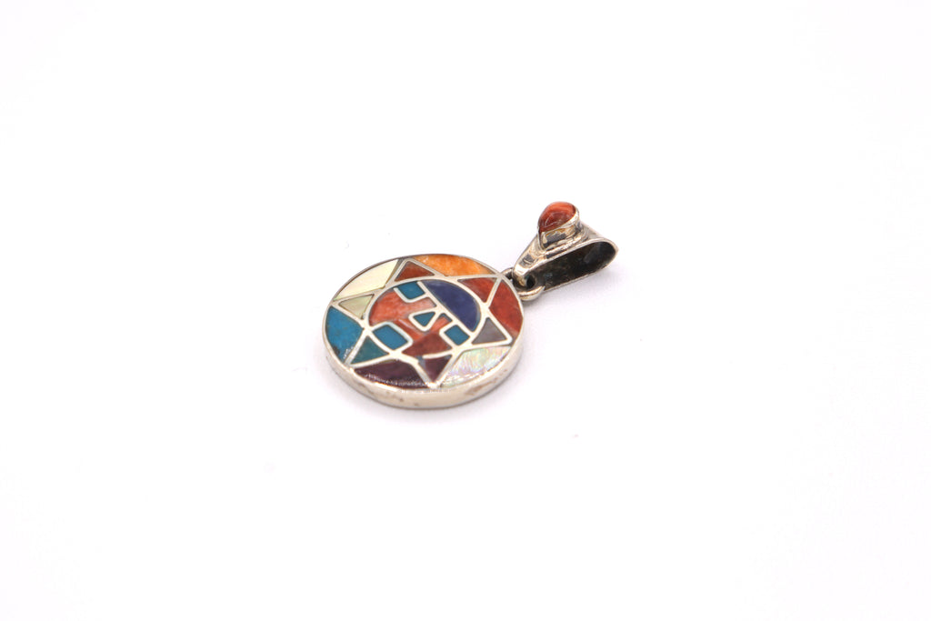 Inti Sun Face Silver Inlay Pendant