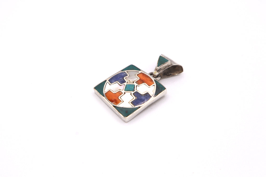 Chakana Square Silver Inlay Pendant