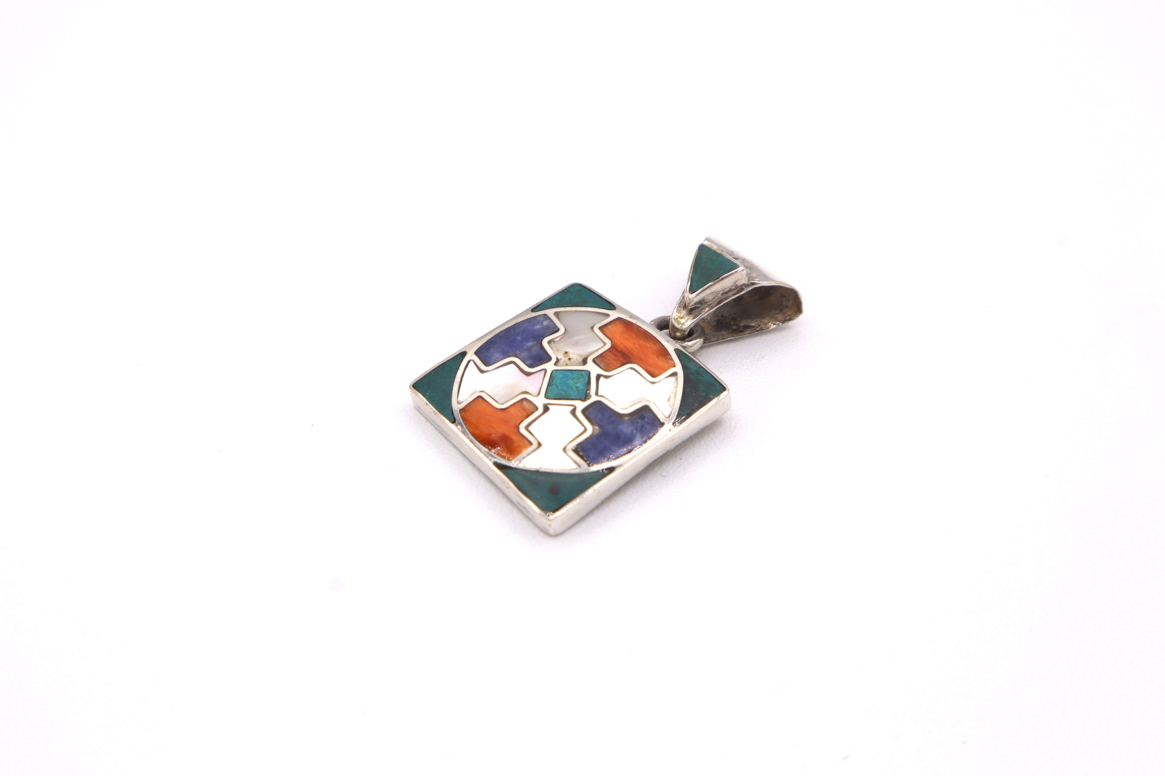Chakana Square Silver Inlay Pendant