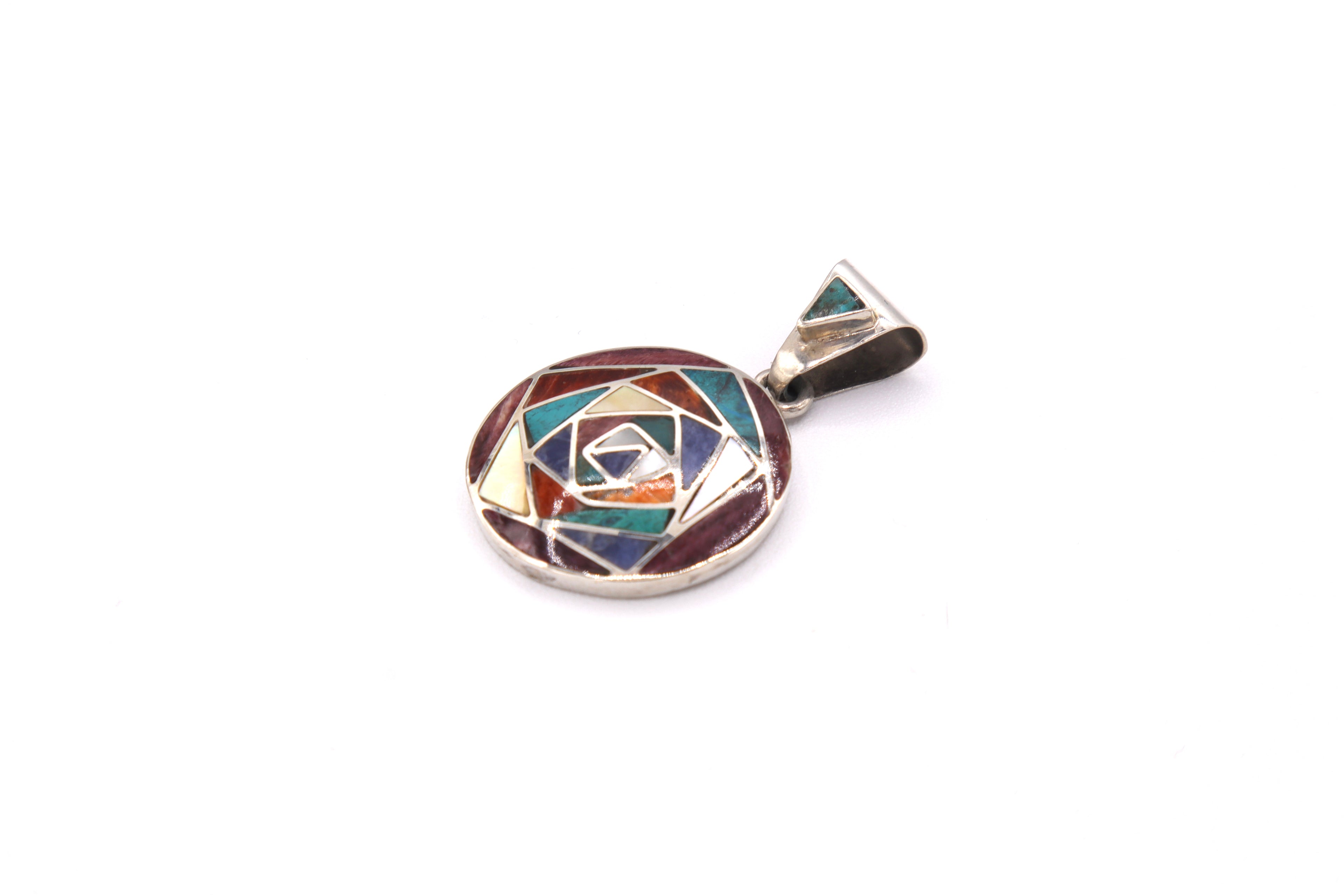 Geometric Spiral Silver Inlay Pendant