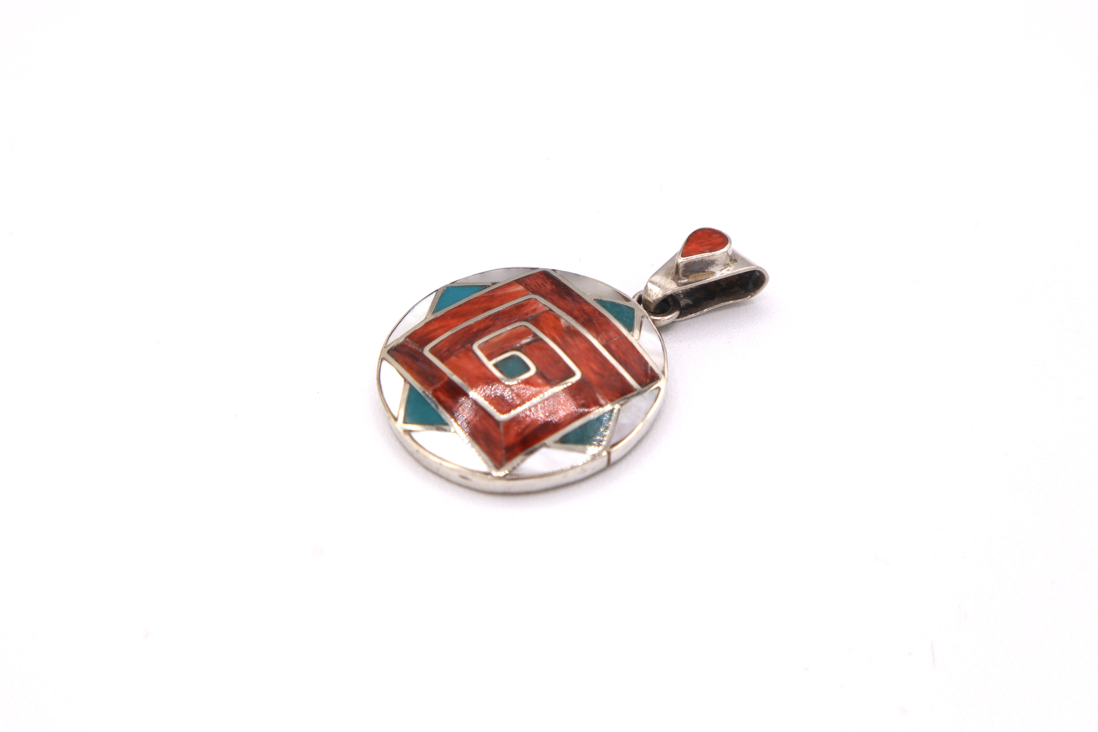 Andean Square Spiral Silver Inlay Pendant