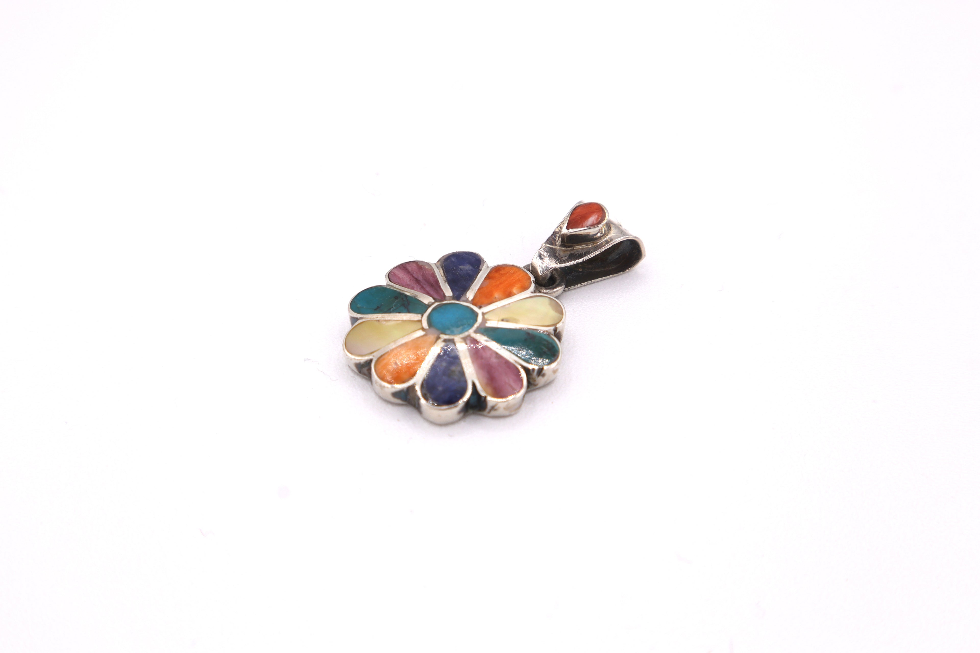 Rainbow Daisy Silver Inlay Pendant