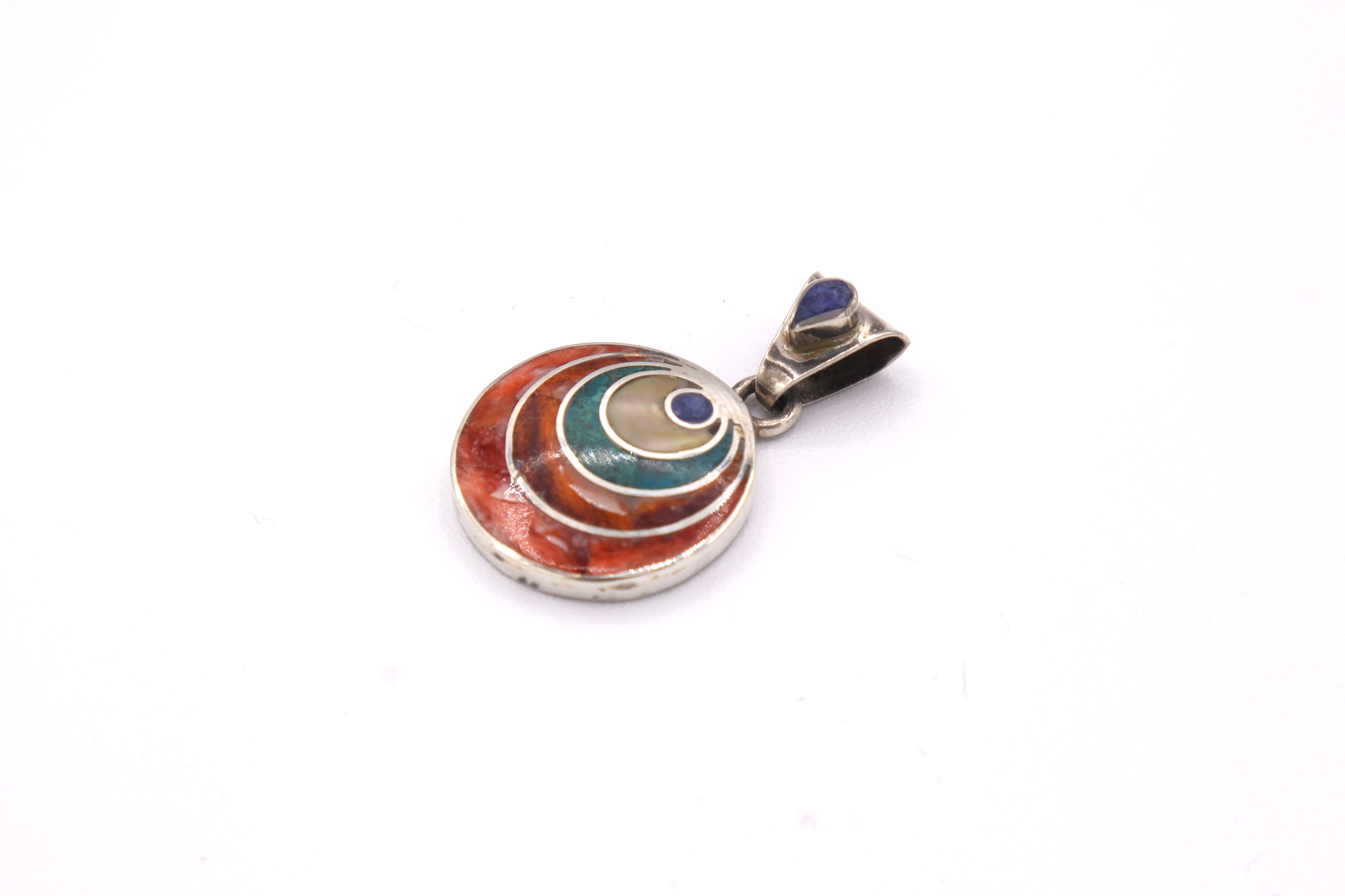 Crescent Spiral Silver Inlay Pendant