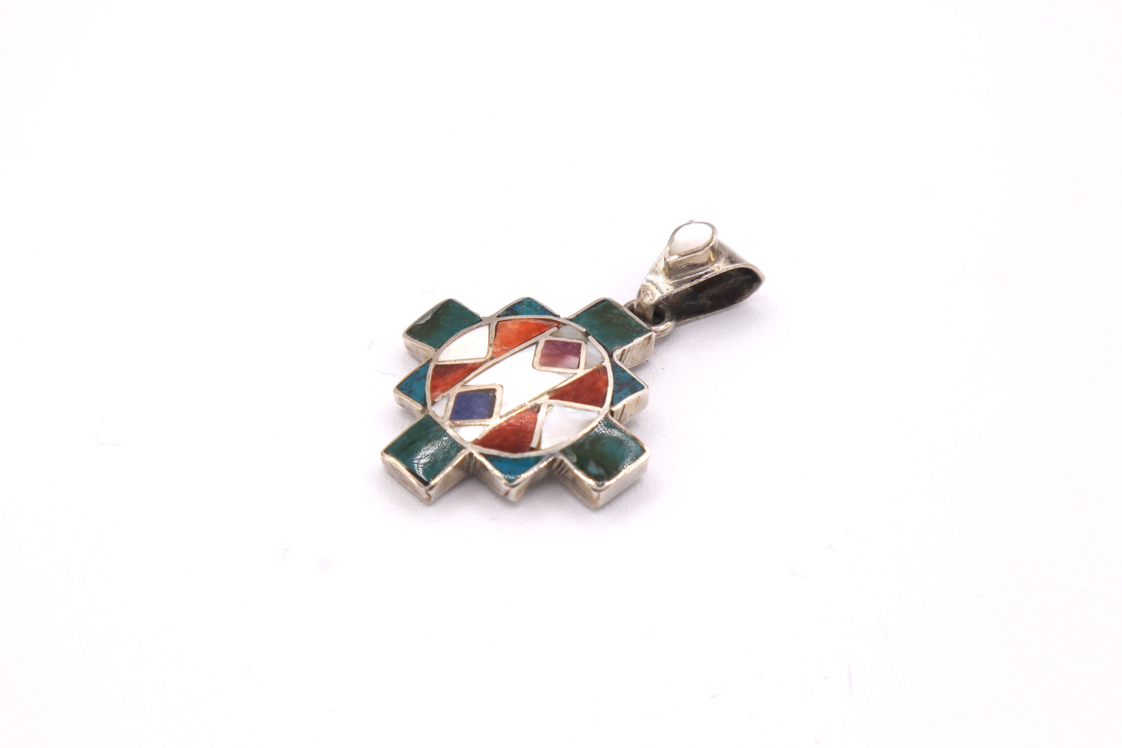 Chakana Cross Silver Inlay Pendant