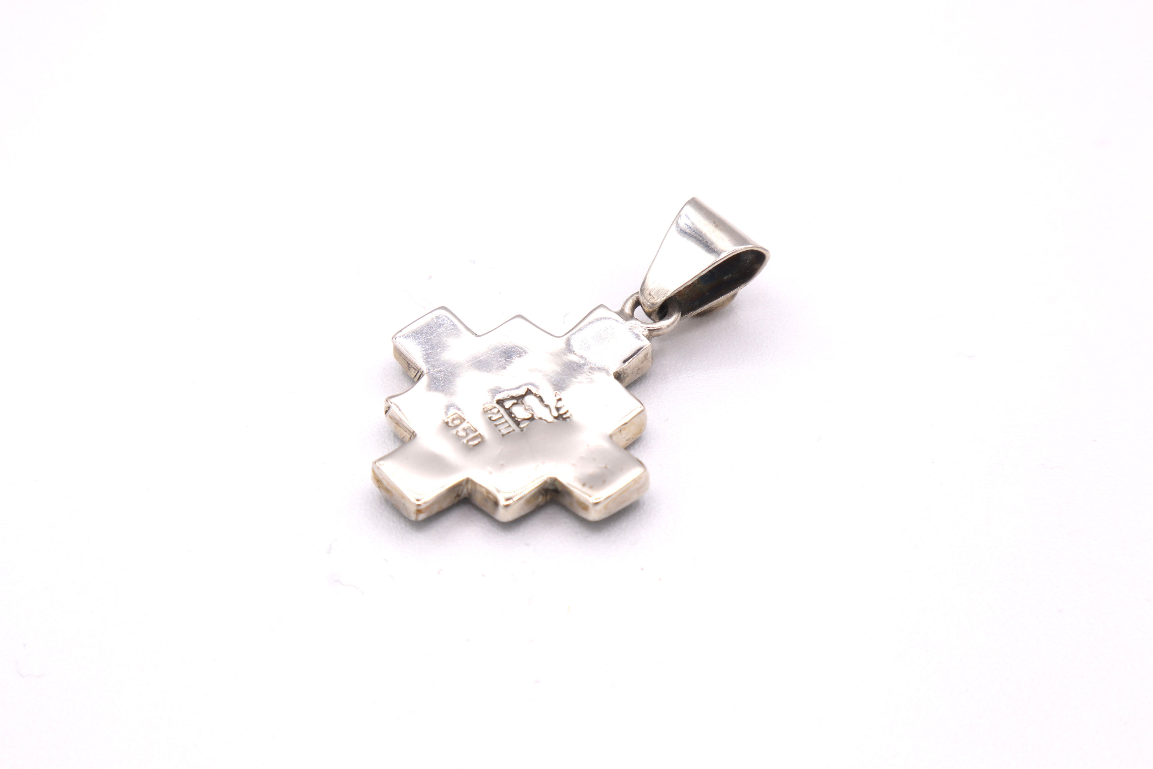 Chakana Cross Silver Inlay Pendant