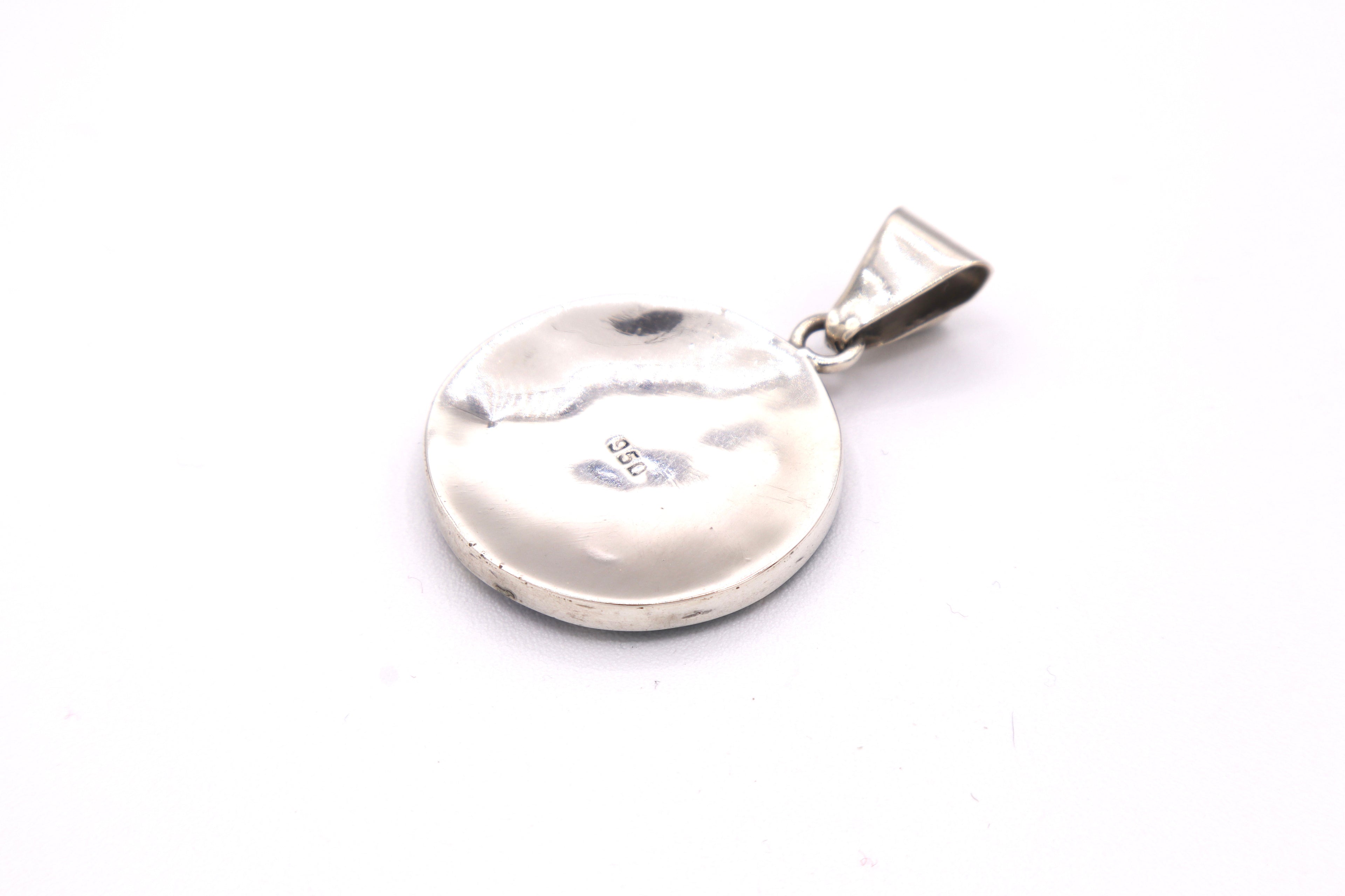Andean Square Spiral Silver Inlay Pendant