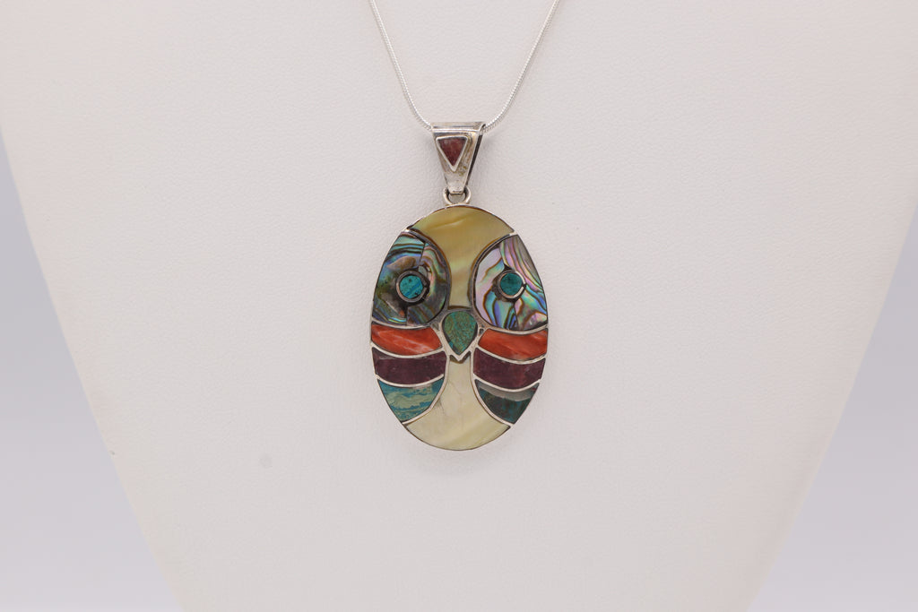 Owl Silver Inlay Pendant