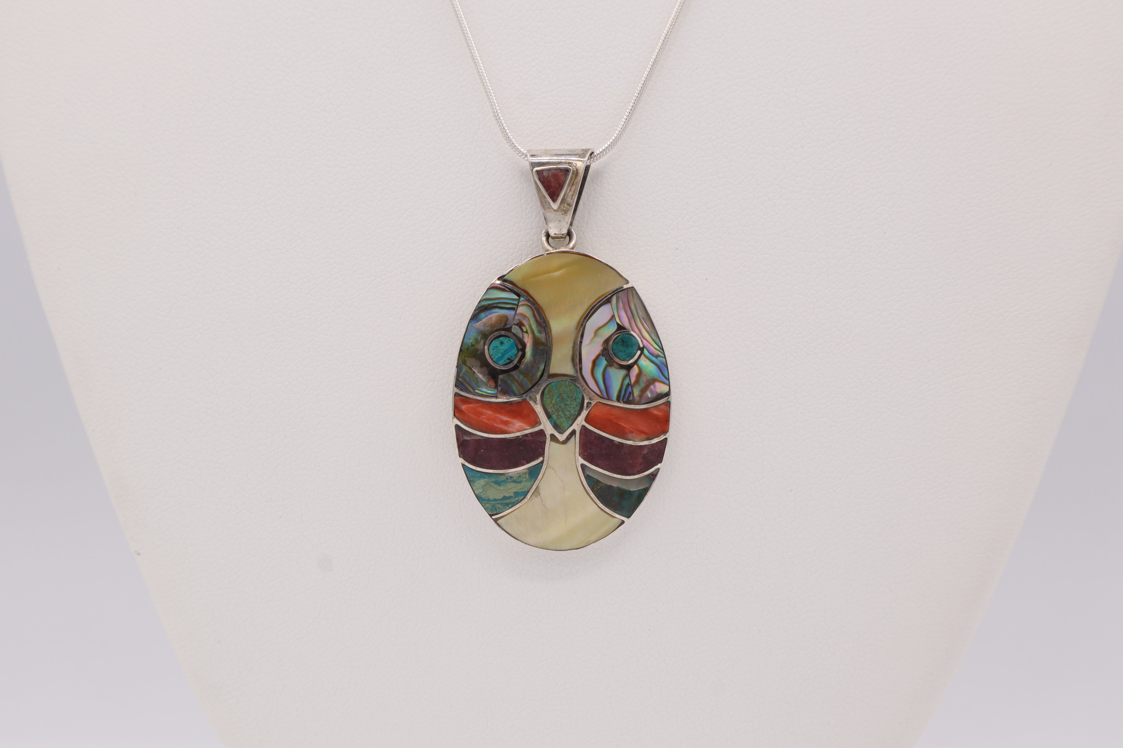 Owl Silver Inlay Pendant