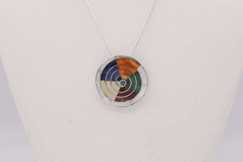 Spiral Circle Silver Inlay Pendant