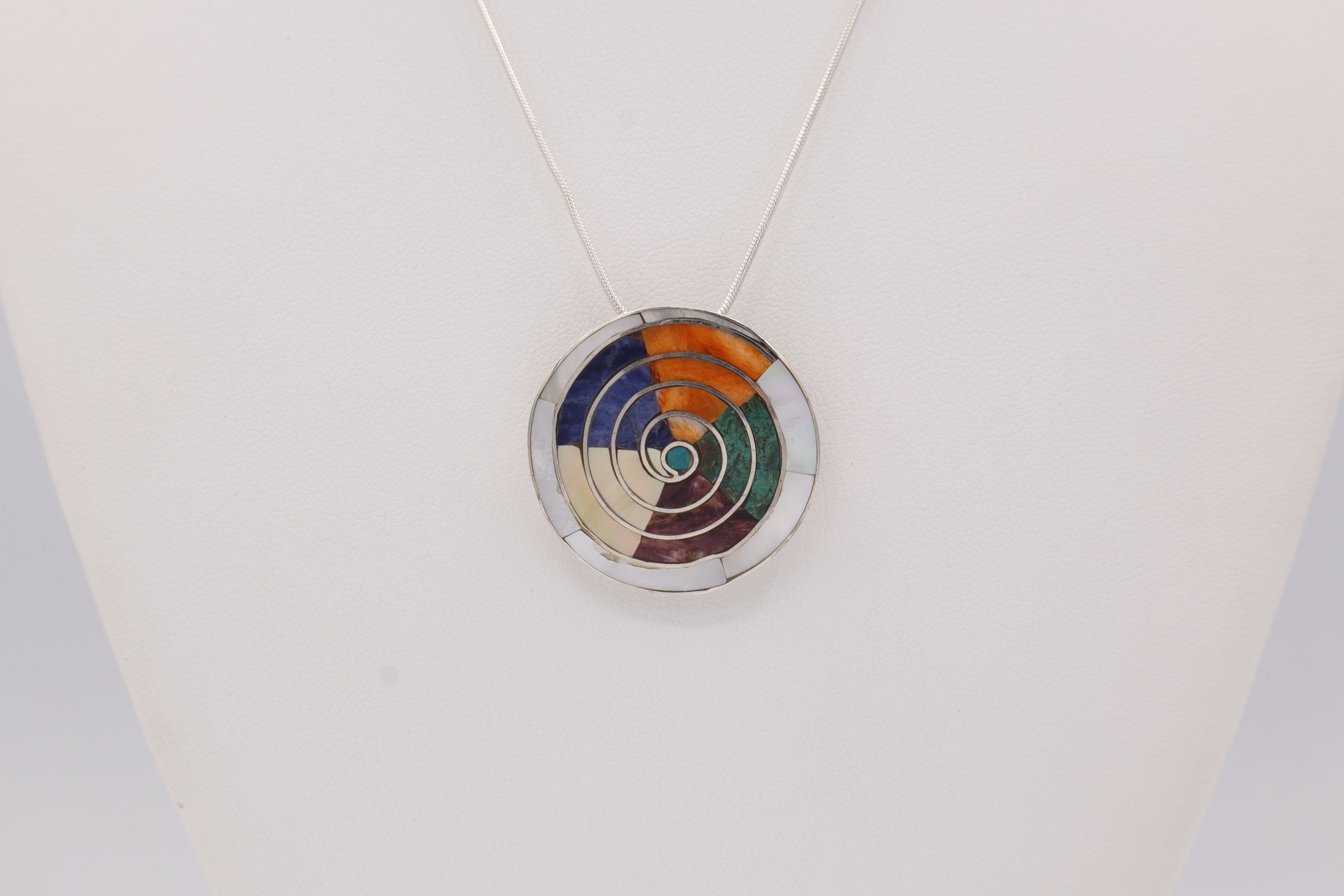 Spiral Circle Silver Inlay Pendant