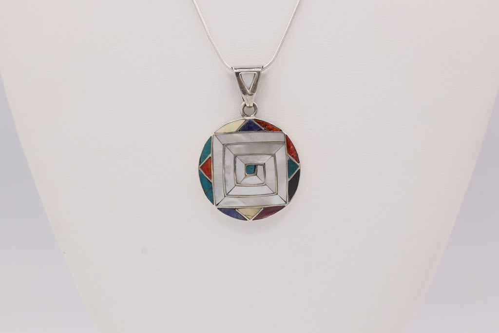 Andean Square Spiral Silver Inlay Pendant