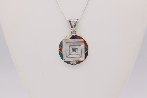 Andean Square Spiral Silver Inlay Pendant