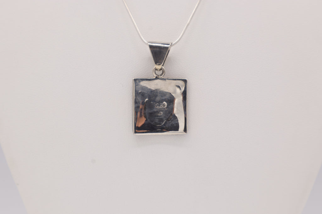 Andean Square Spiral Silver Inlay Pendant