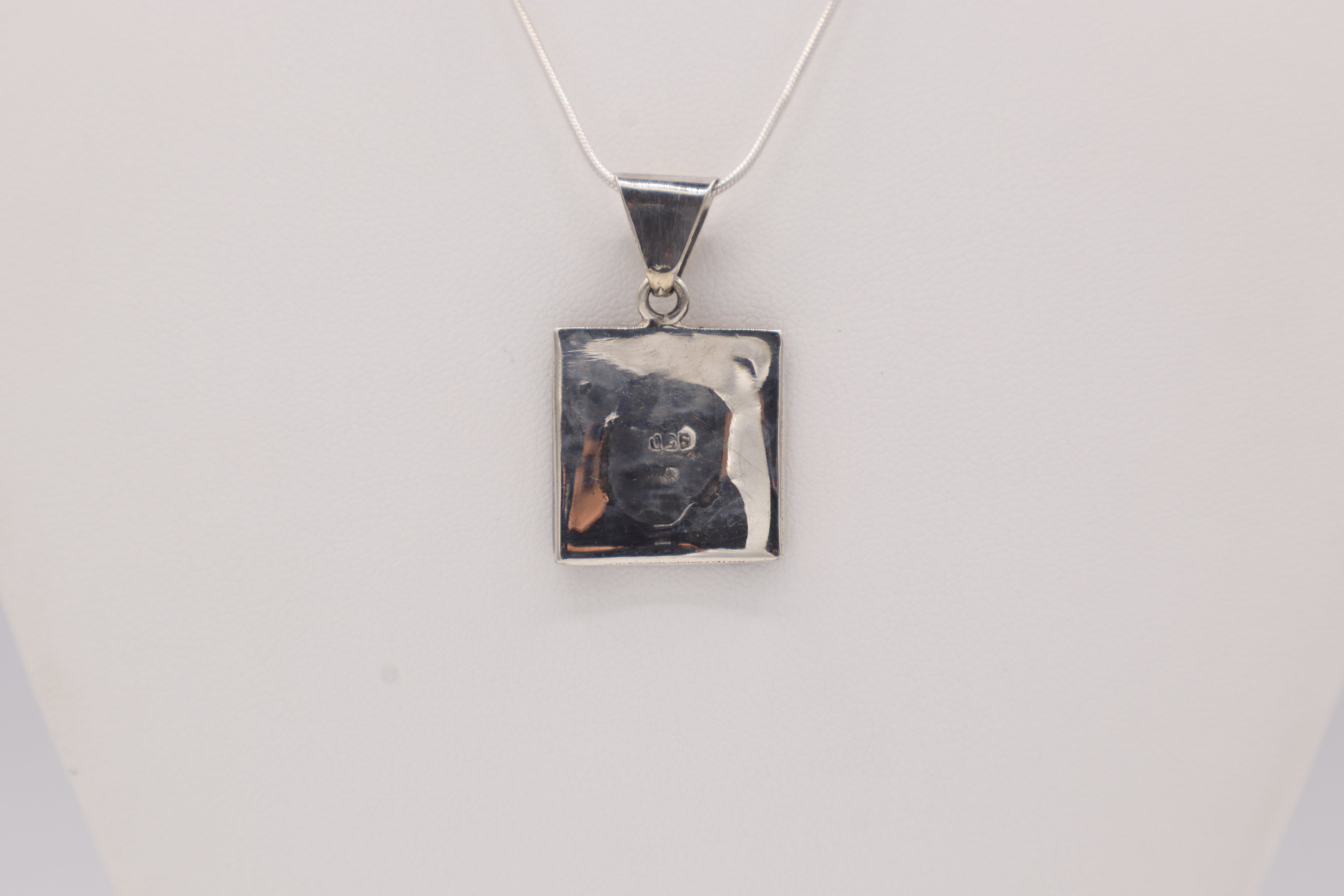 Andean Square Spiral Silver Inlay Pendant