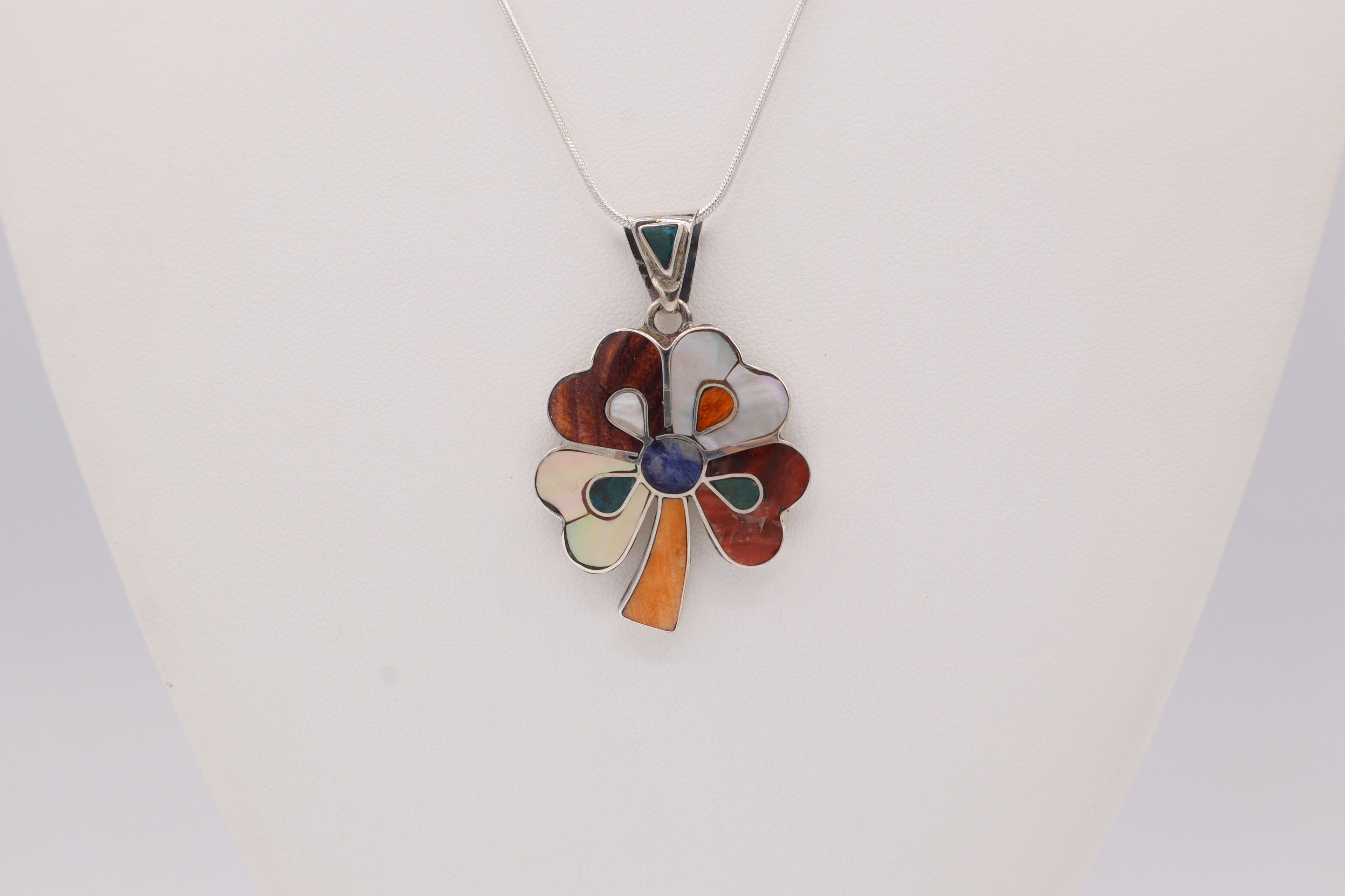 Four-Leaf Clover Silver Inlay Pendant