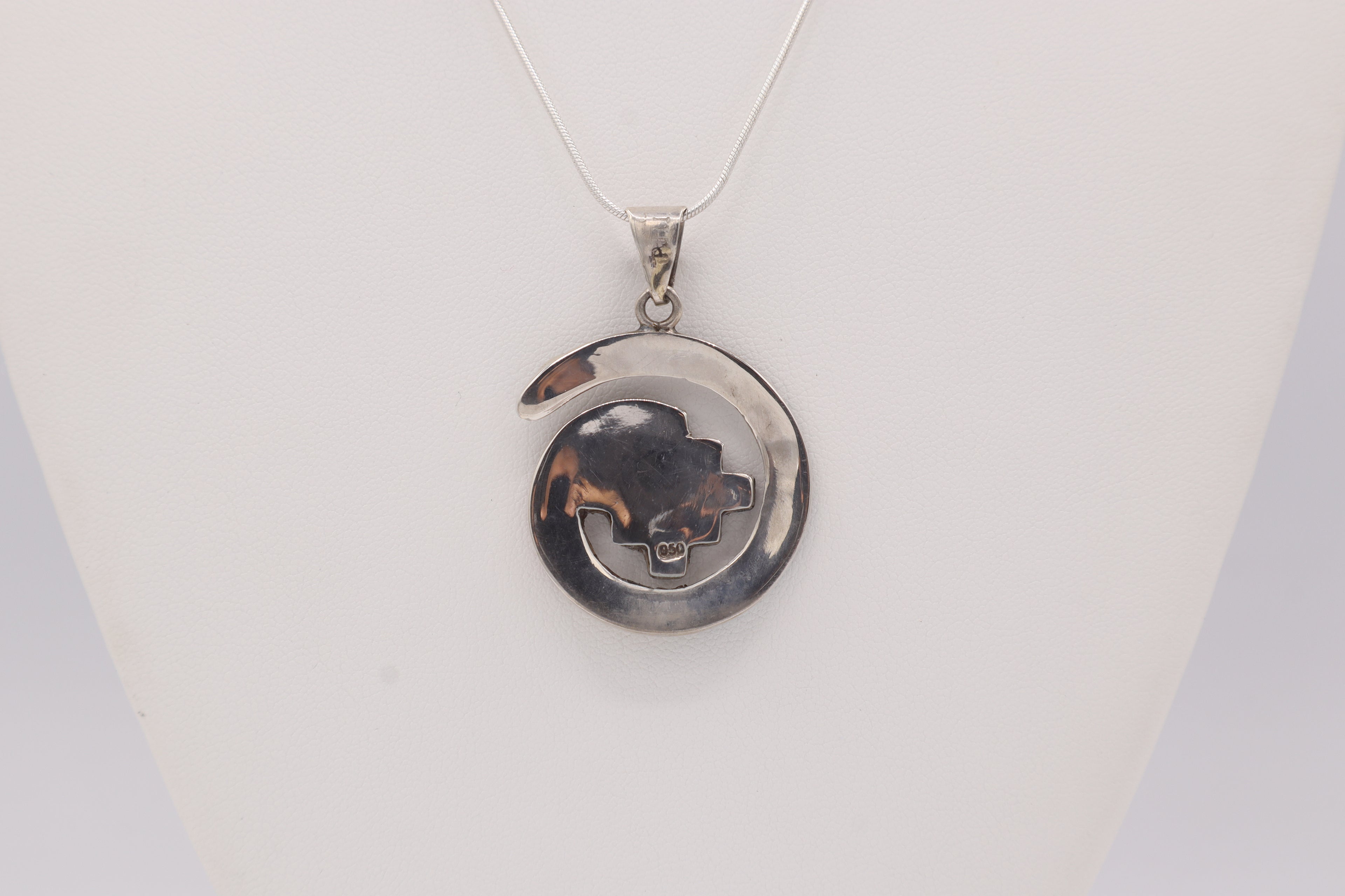 Chakana Spiral Silver Inlay Pendant