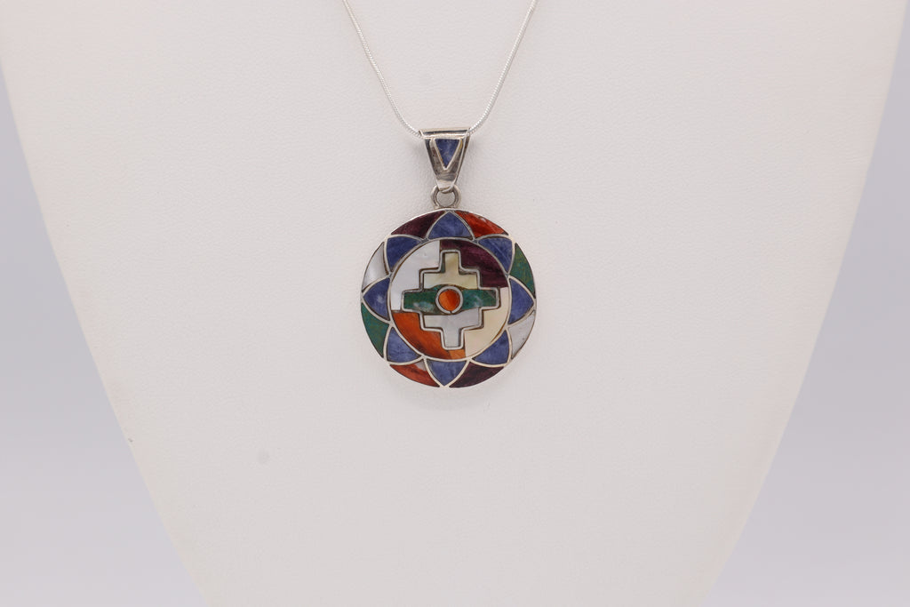 Chakana Mandala Silver Inlay Pendant