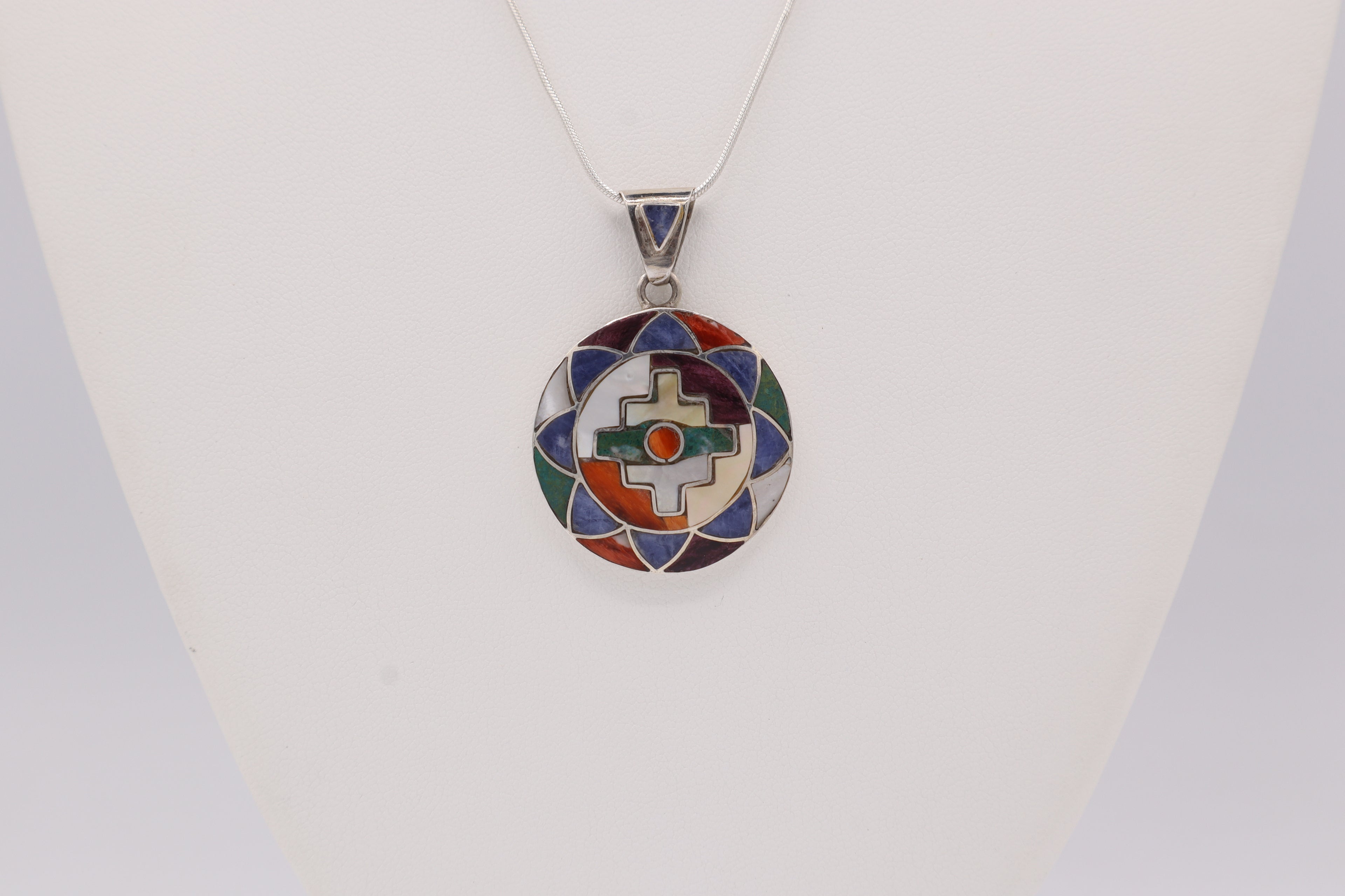 Chakana Mandala Silver Inlay Pendant
