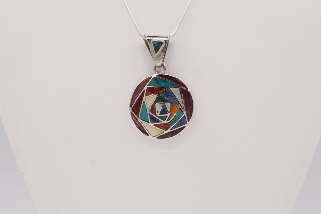 Geometric Spiral Silver Inlay Pendant
