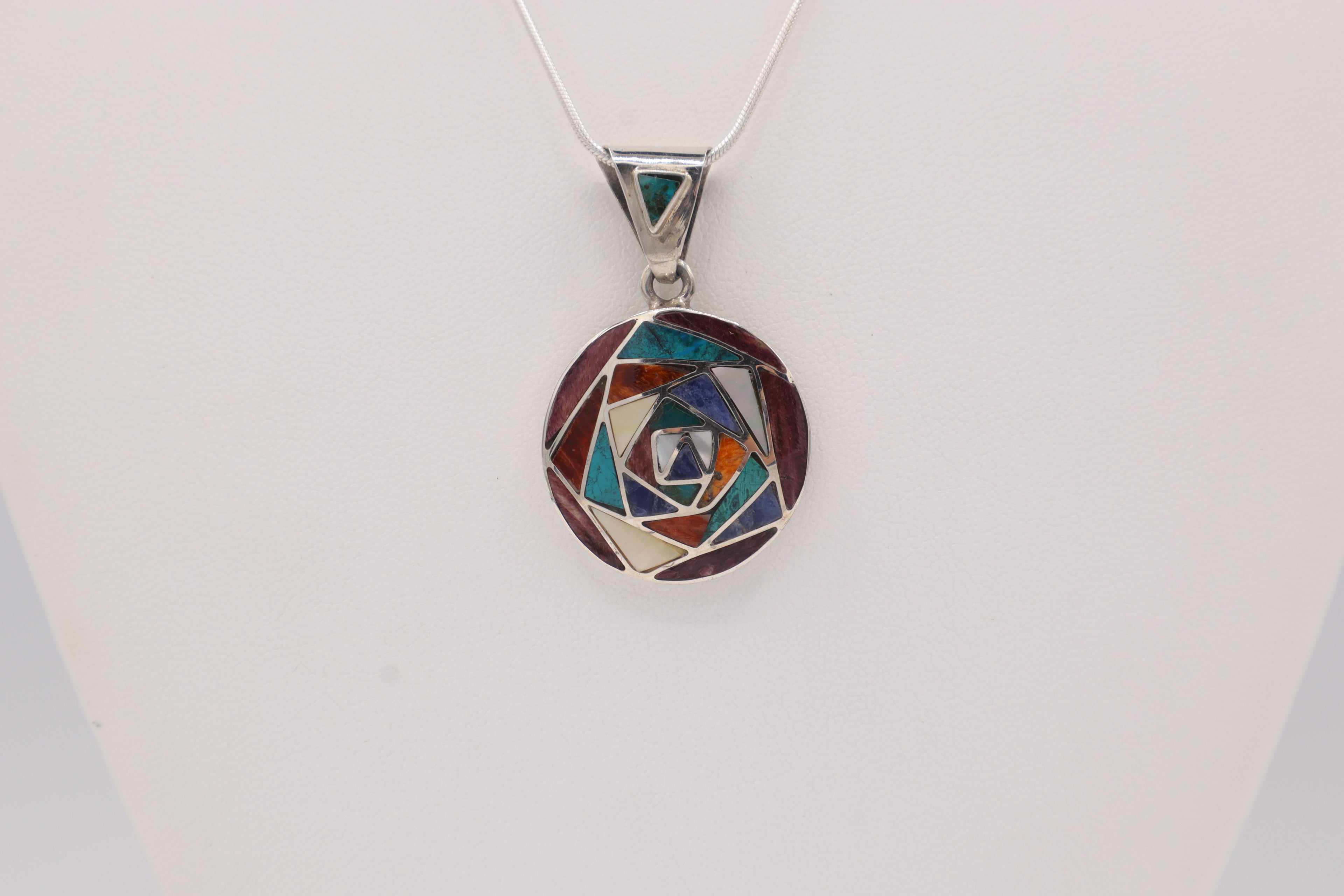 Geometric Spiral Silver Inlay Pendant