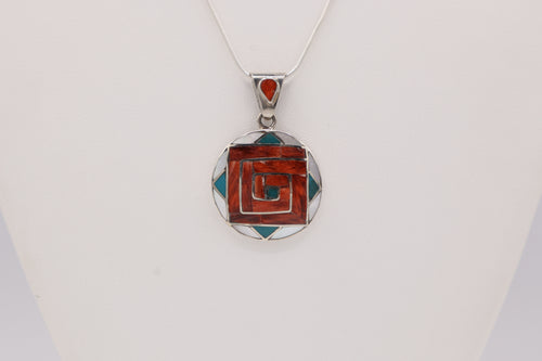 Andean Square Spiral Silver Inlay Pendant