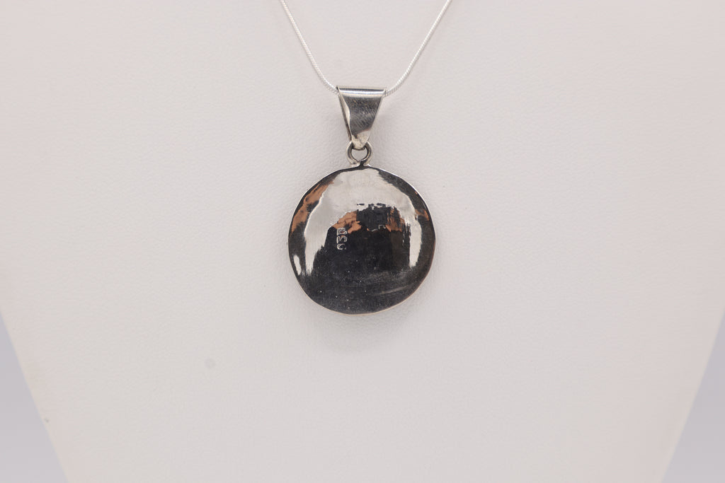 Andean Square Spiral Silver Inlay Pendant