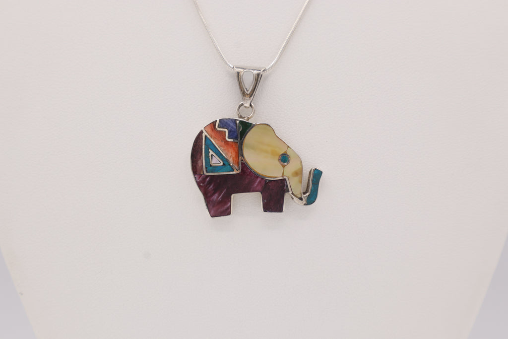 Elephant Silver Inlay Pendant
