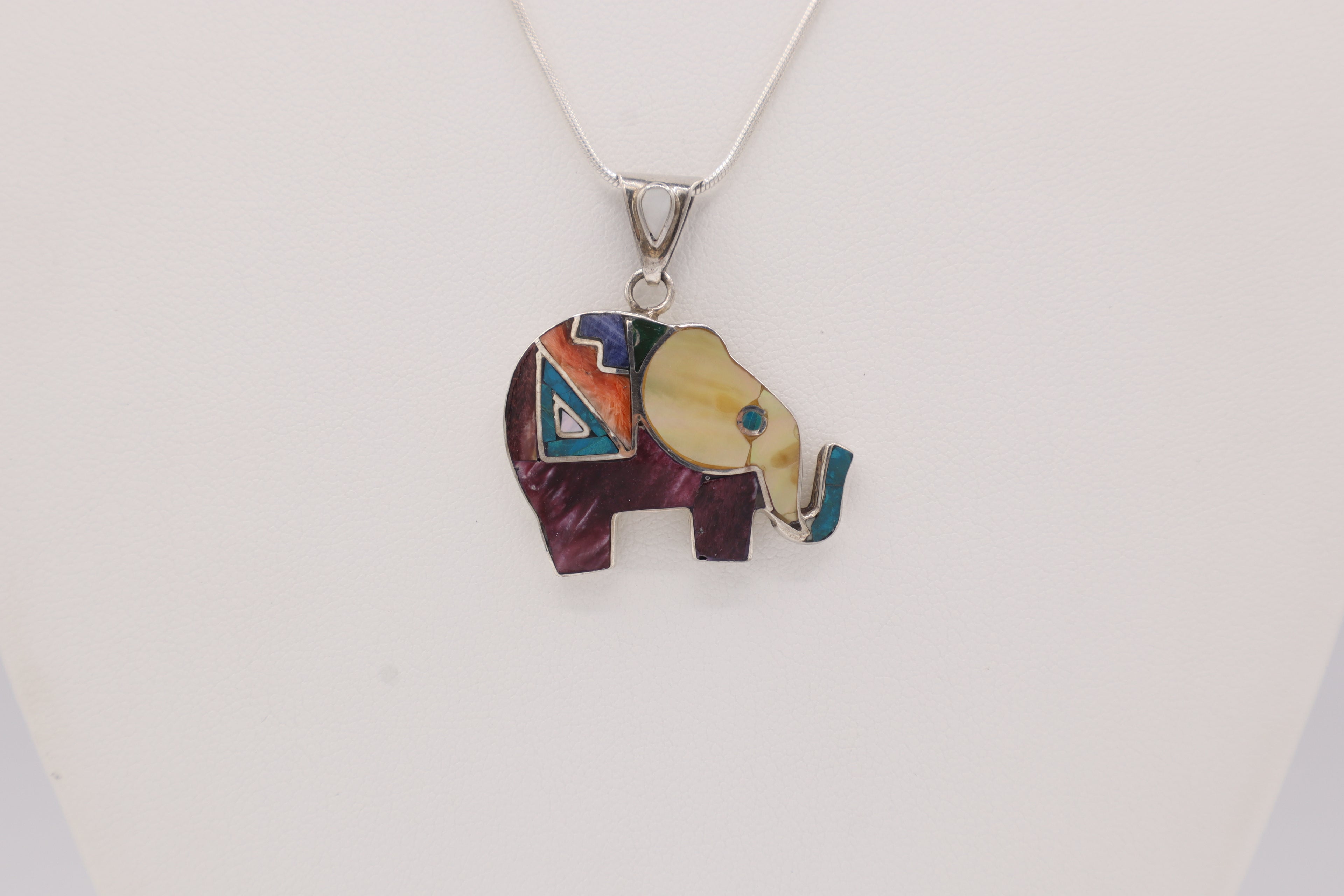 Elephant Silver Inlay Pendant
