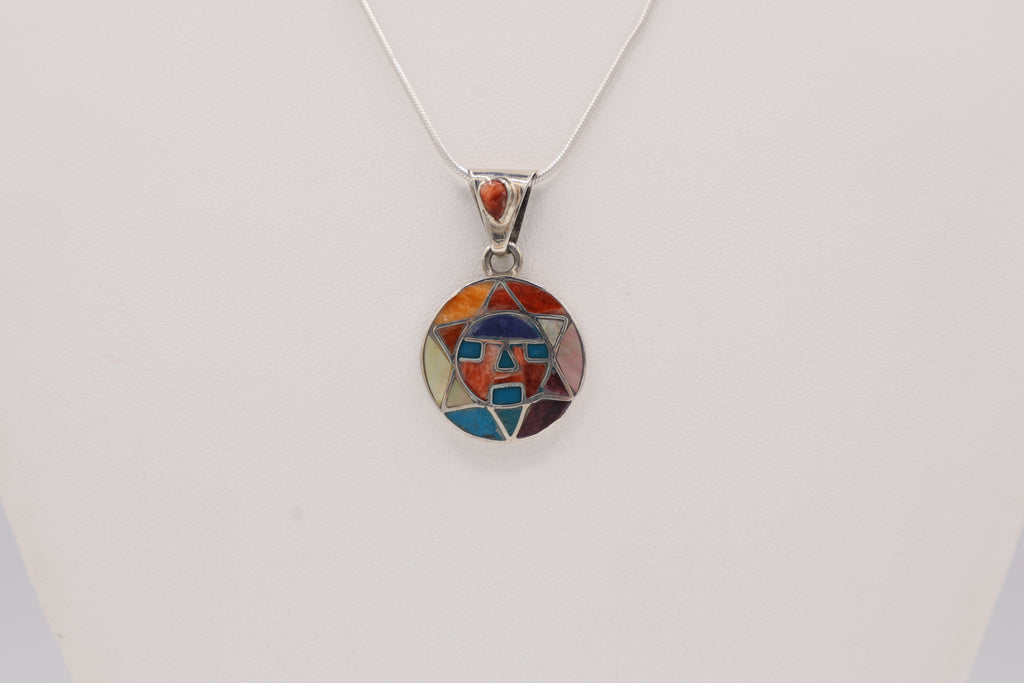 Inti Sun Face Silver Inlay Pendant