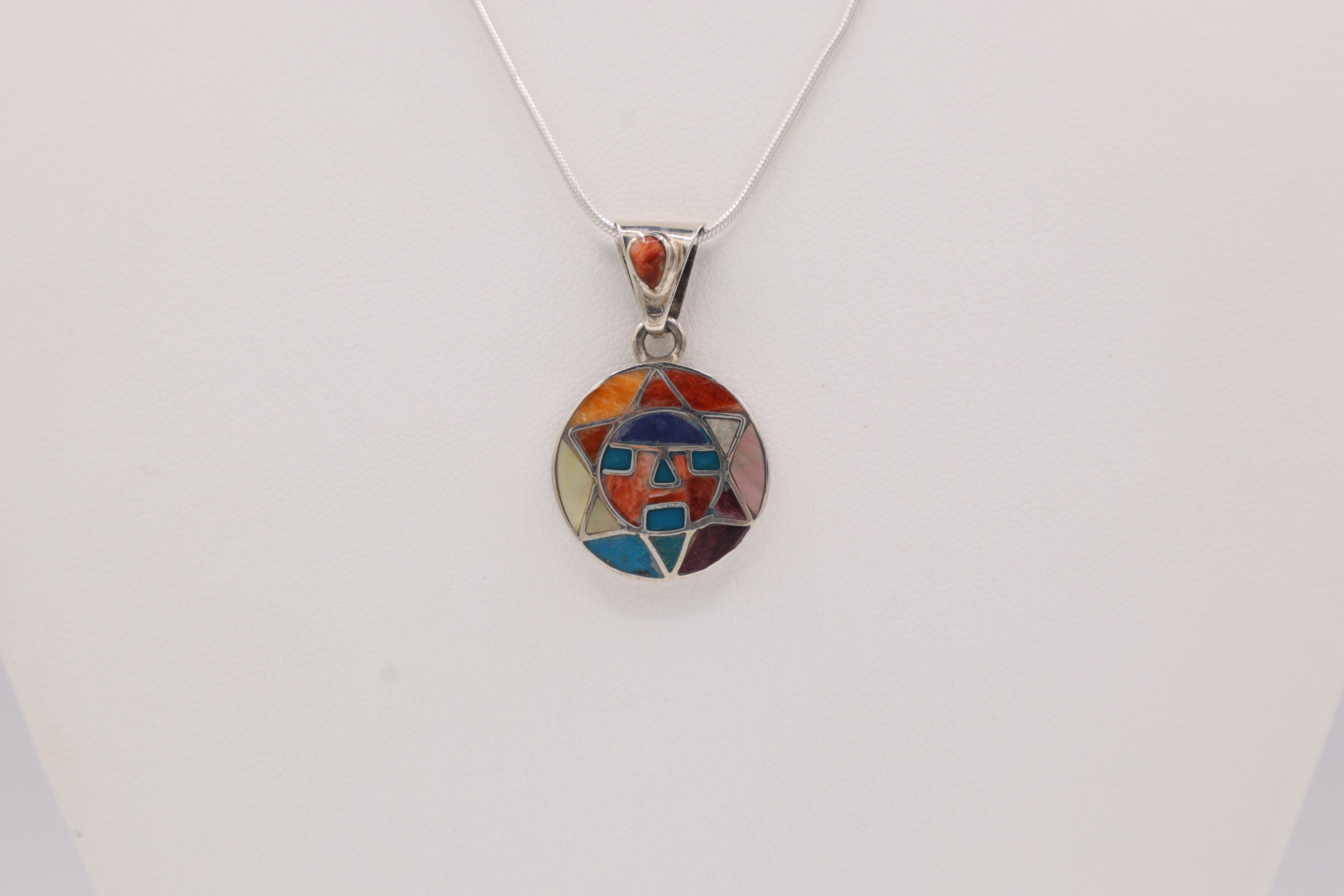 Inti Sun Face Silver Inlay Pendant