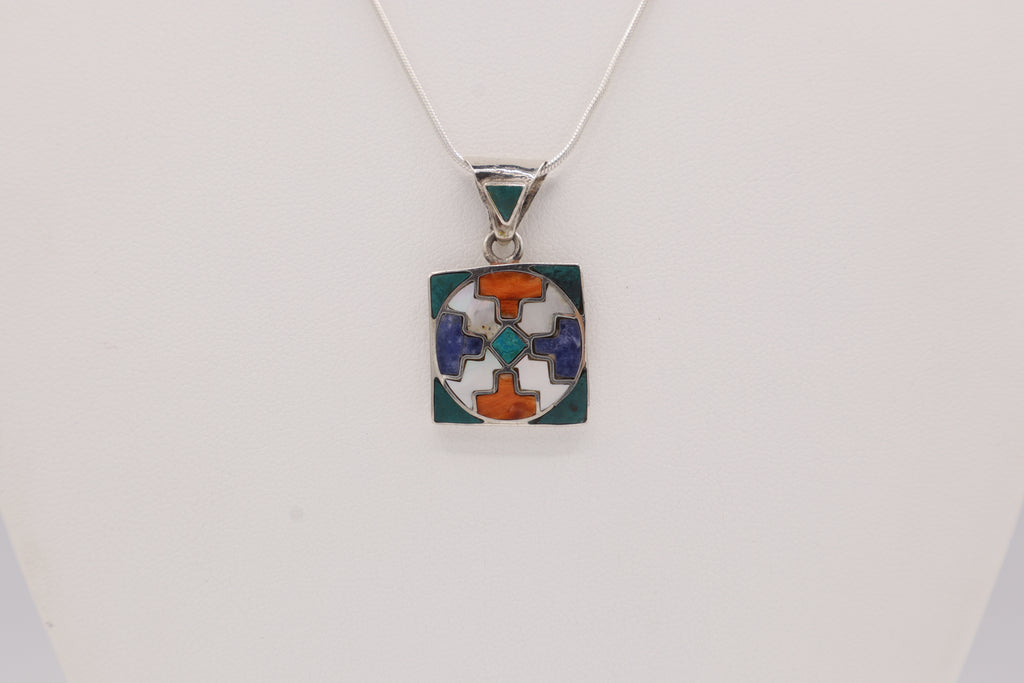Chakana Square Silver Inlay Pendant