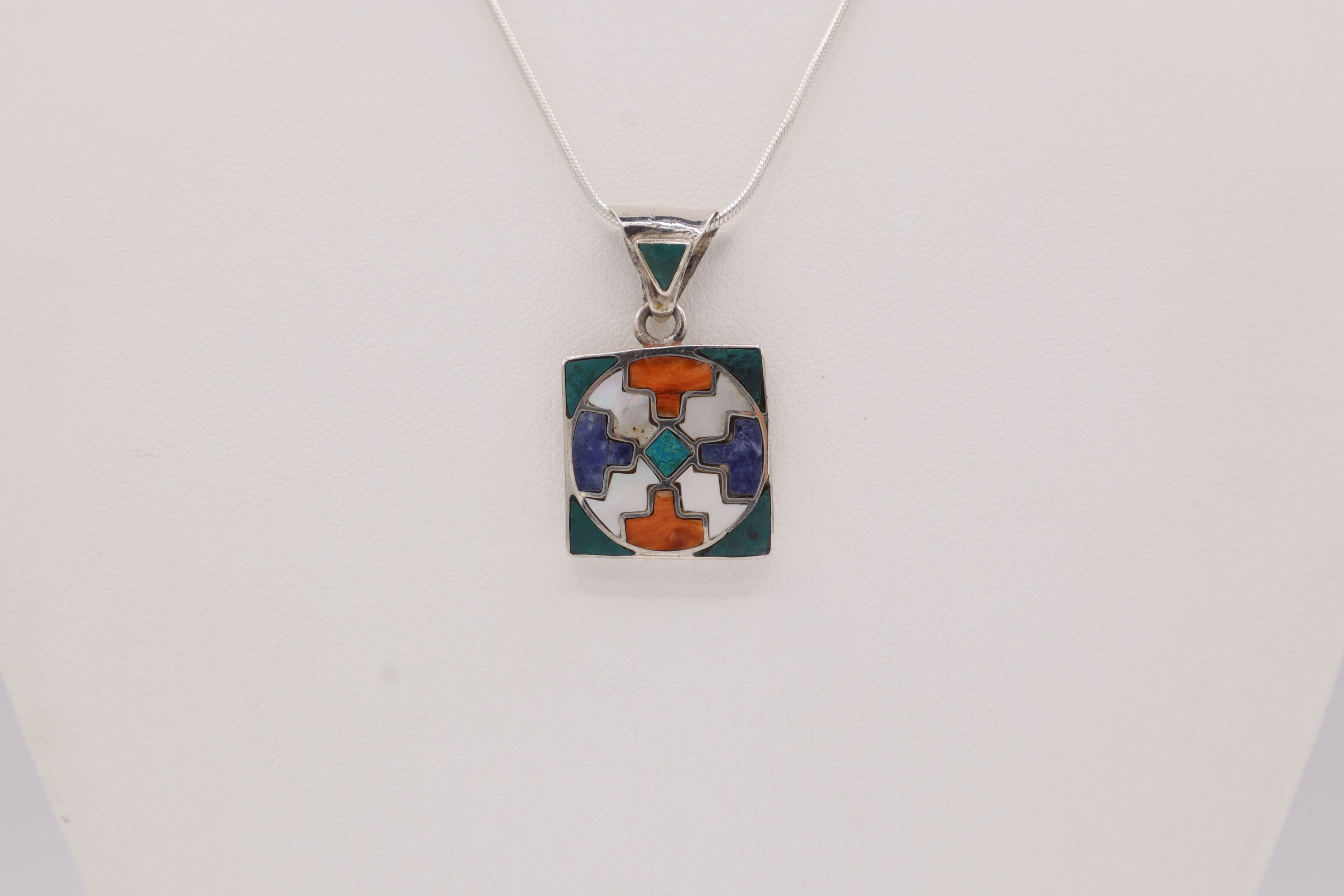 Chakana Square Silver Inlay Pendant