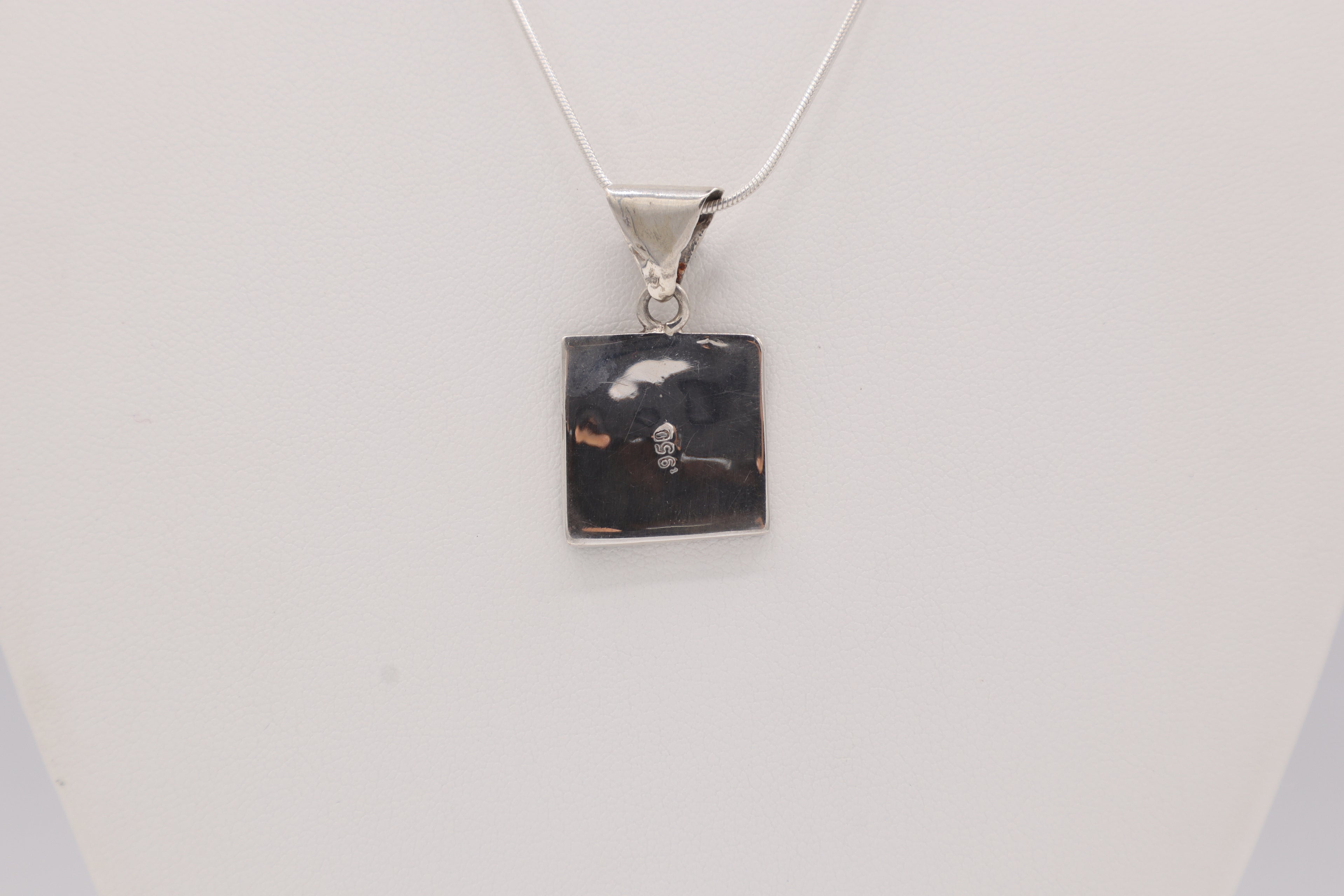 Chakana Square Silver Inlay Pendant