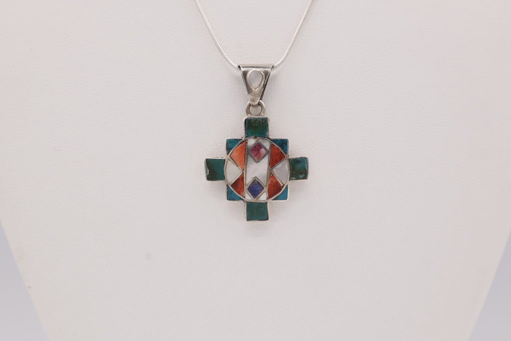 Chakana Cross Silver Inlay Pendant