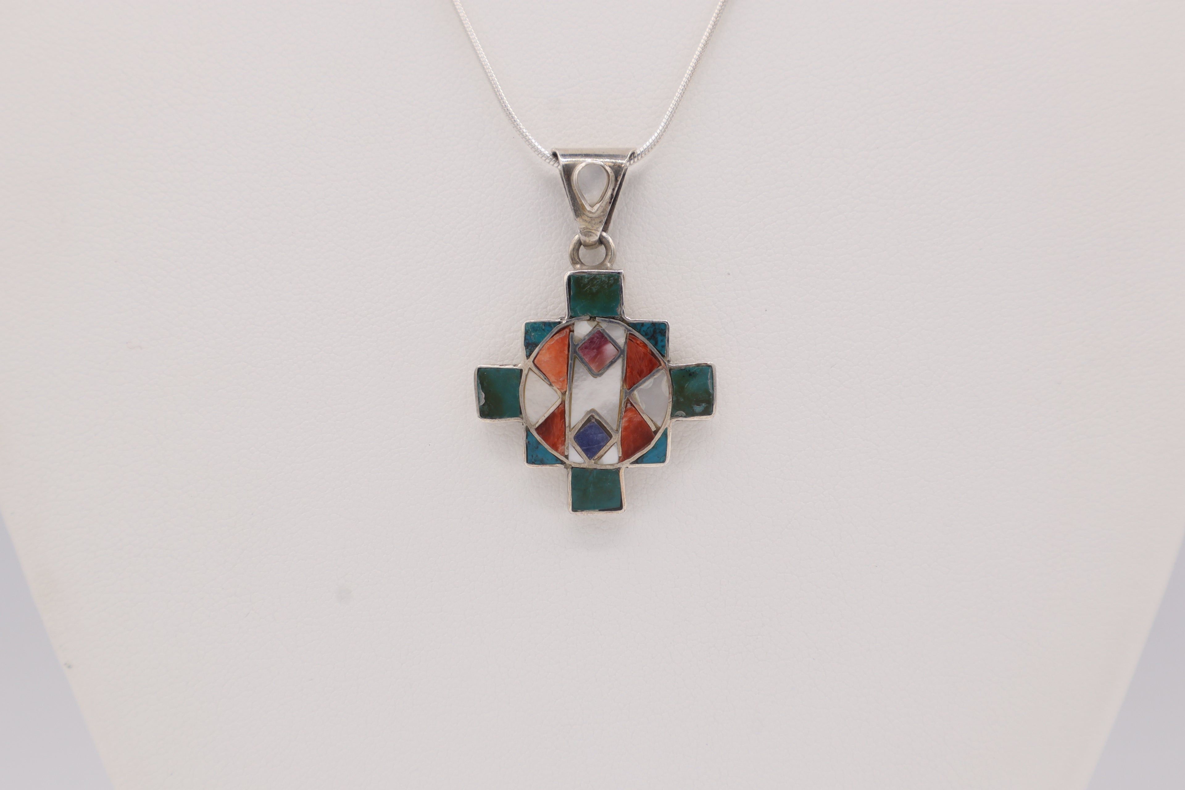 Chakana Cross Silver Inlay Pendant