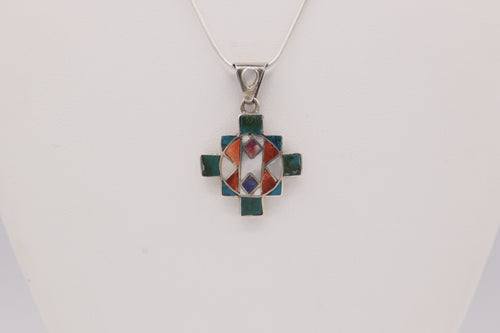 Chakana Cross Silver Inlay Pendant