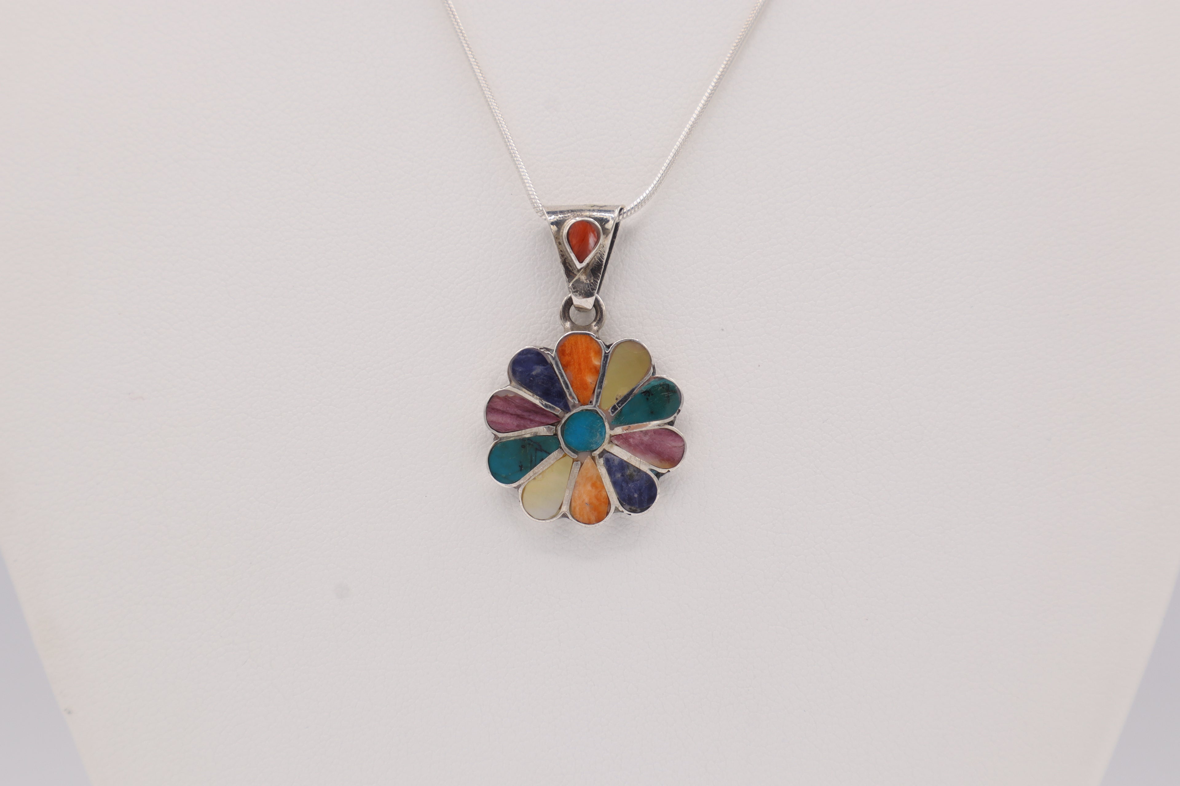 Rainbow Daisy Silver Inlay Pendant