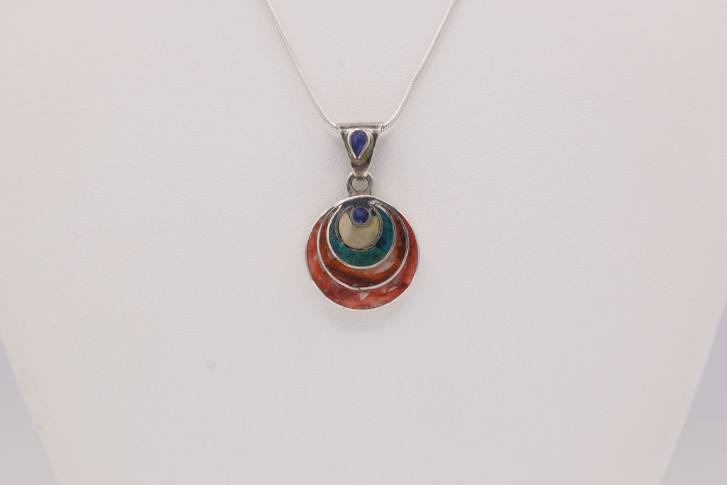 Crescent Spiral Silver Inlay Pendant