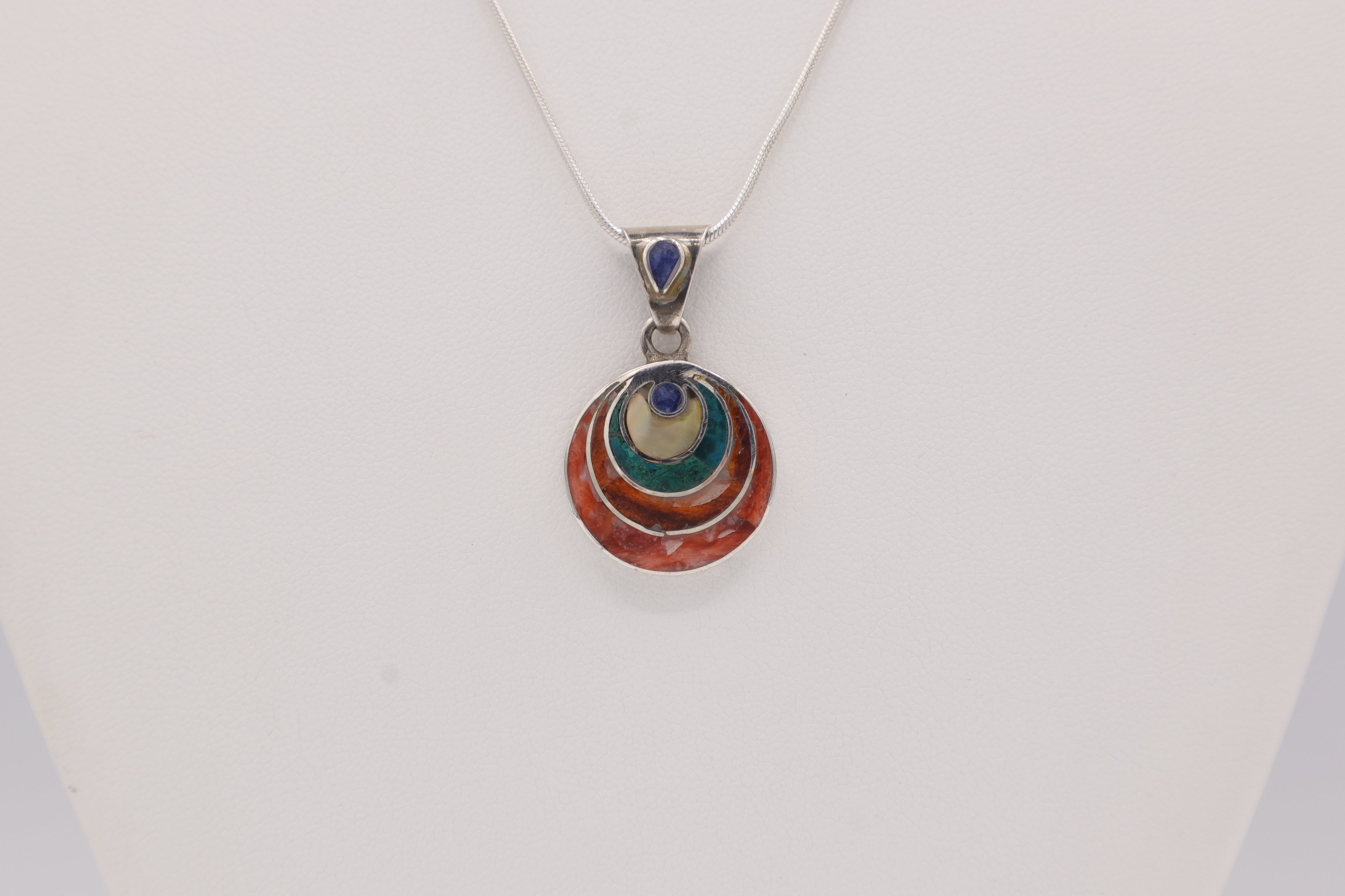 Crescent Spiral Silver Inlay Pendant