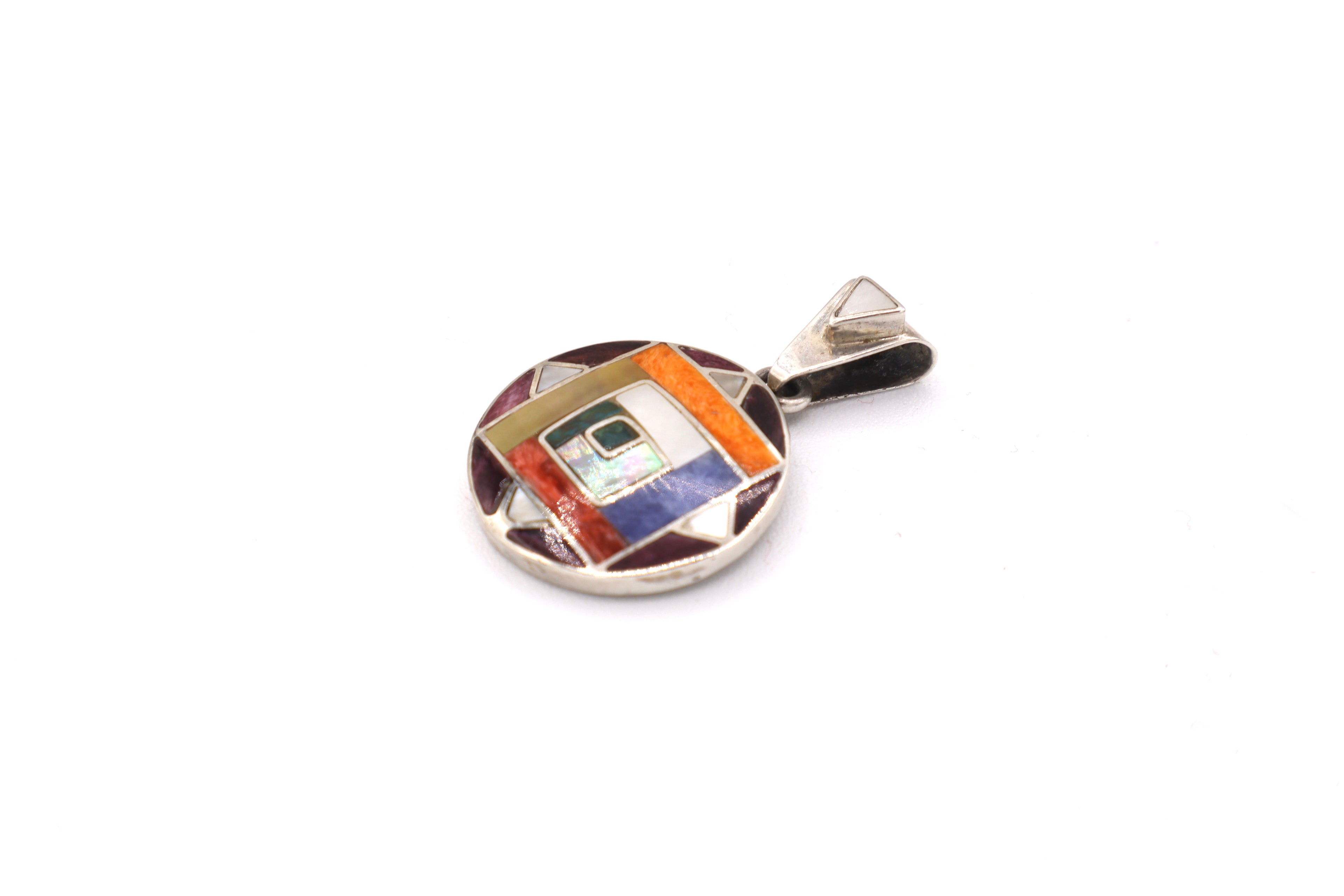 Andean Square Spiral Silver Inlay Pendant