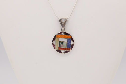 Andean Square Spiral Silver Inlay Pendant