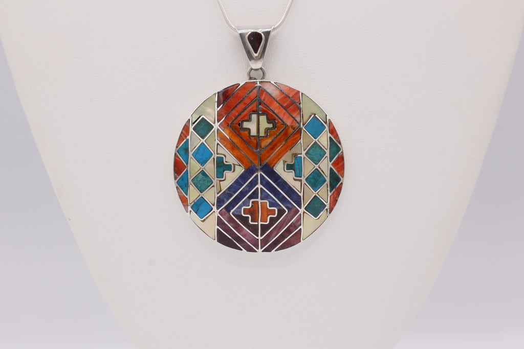 Chakana Mosaic Silver Inlay Pendant