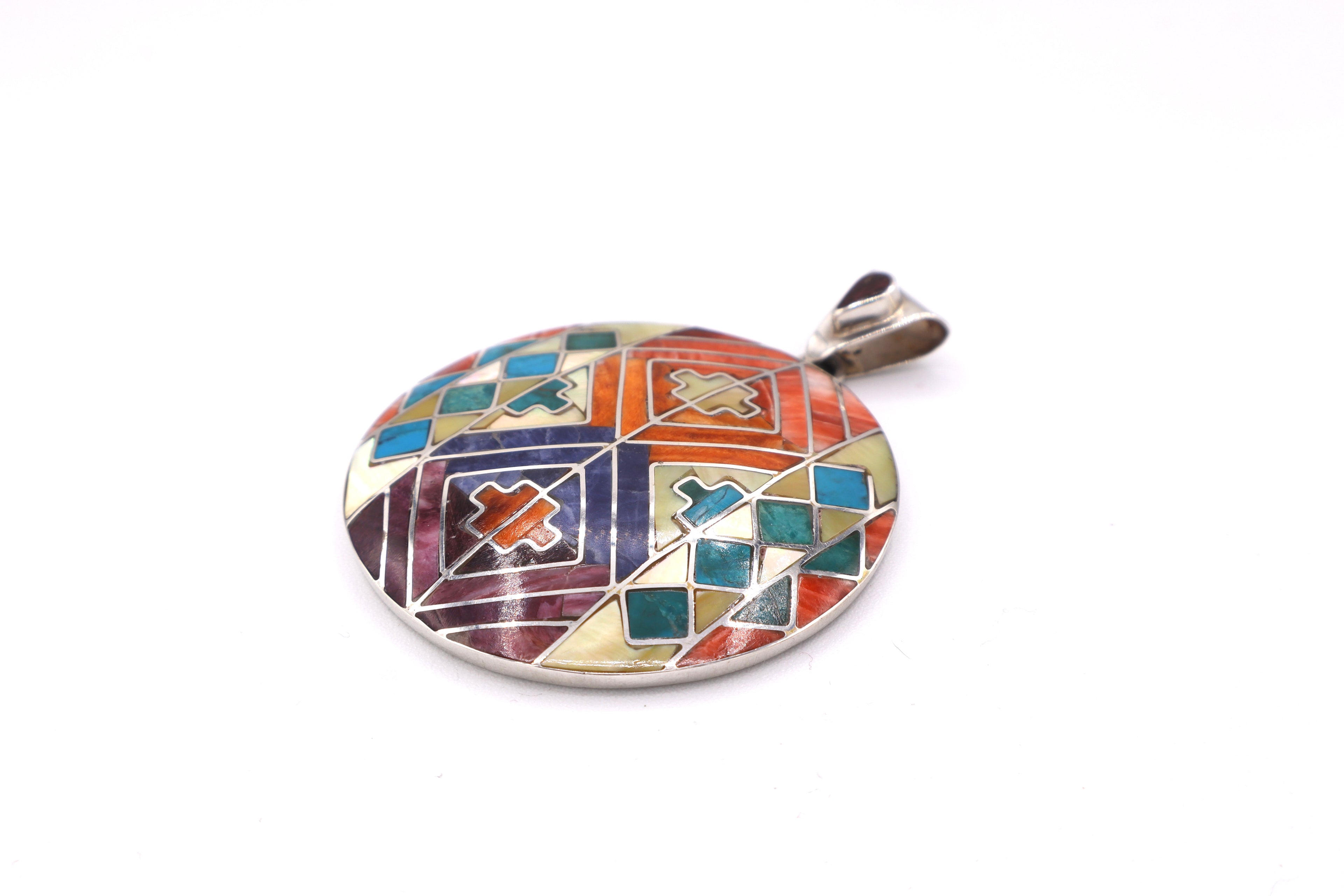 Chakana Mosaic Silver Inlay Pendant