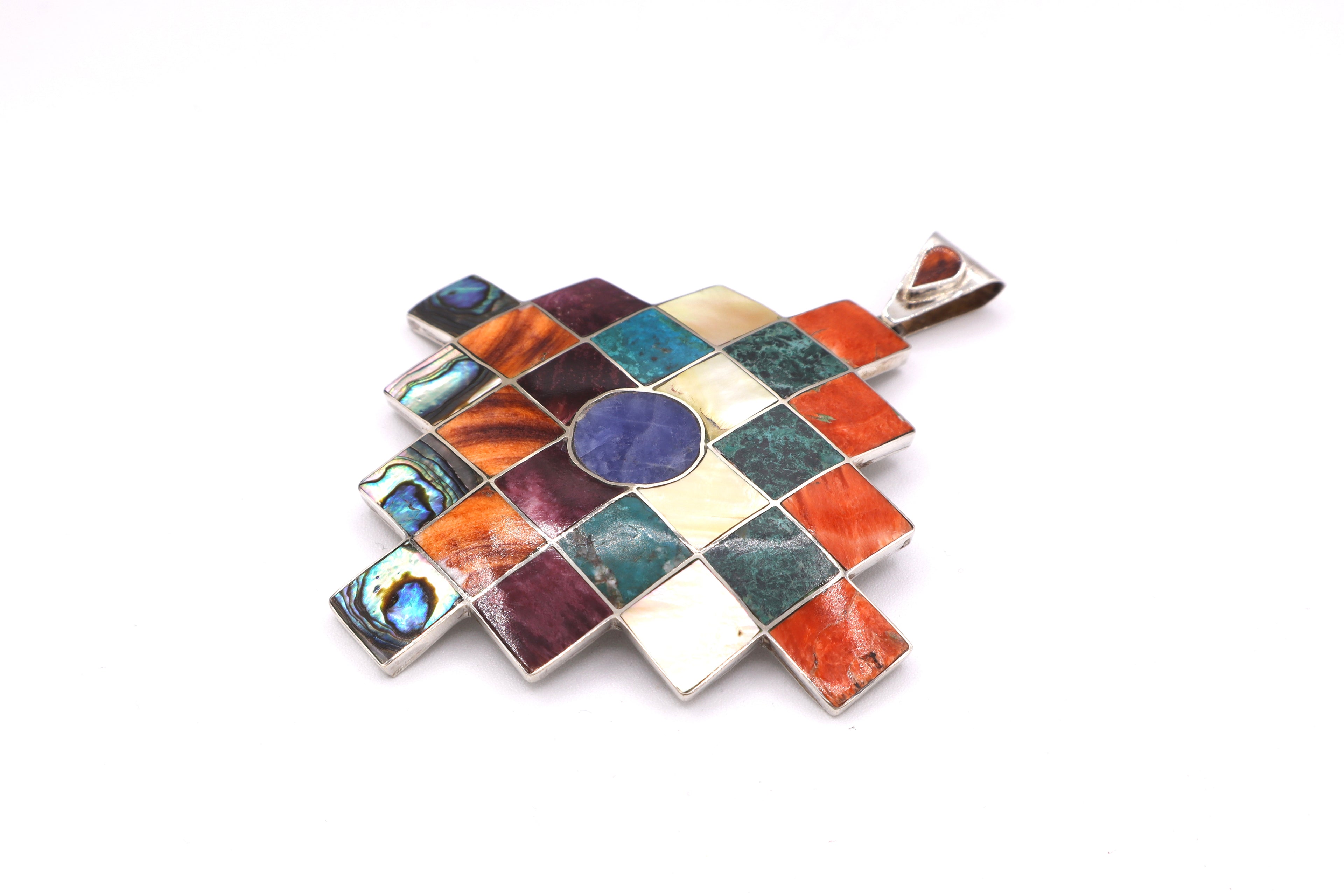 Chakana Mosaic Silver Inlay Pendant