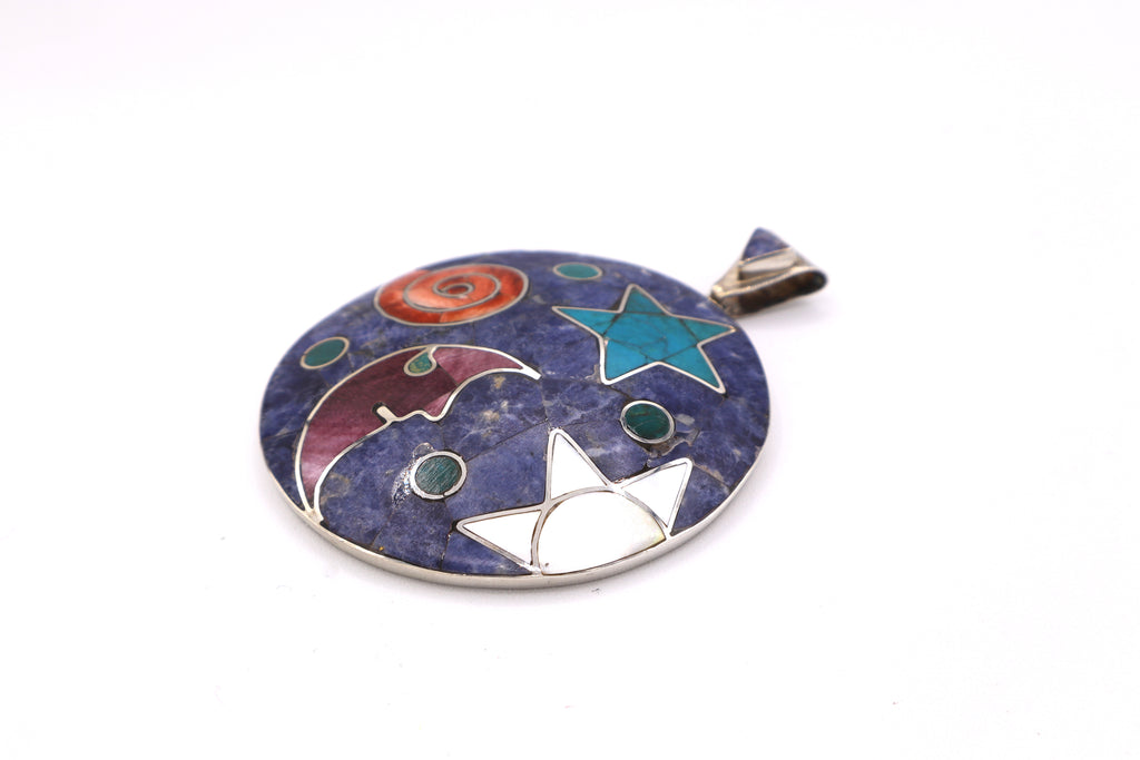 Moon, Sun & Stars Silver Inlay Pendant