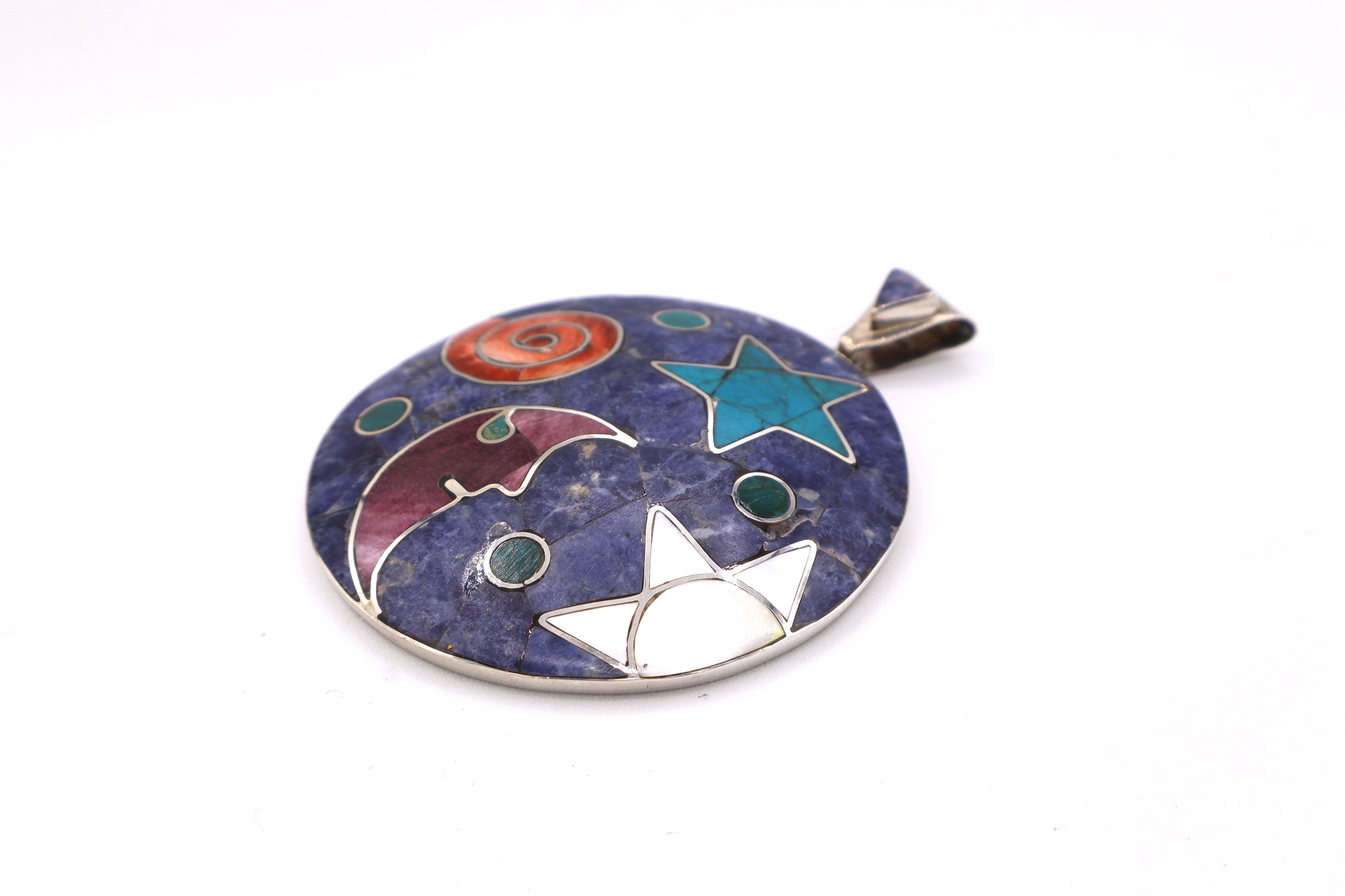 Moon, Sun & Stars Silver Inlay Pendant
