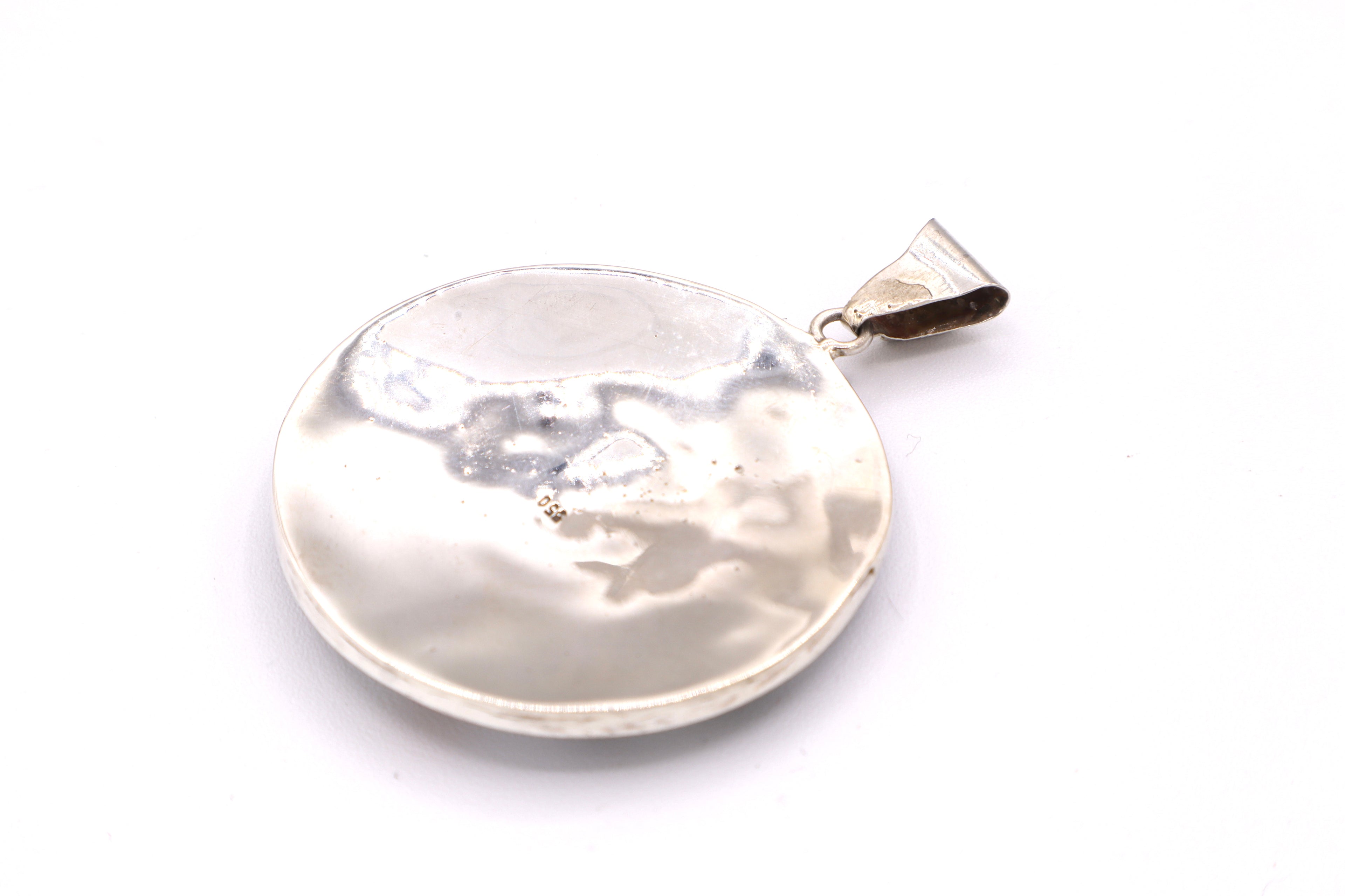 Chakana Spiral Circle Silver Inlay Pendant